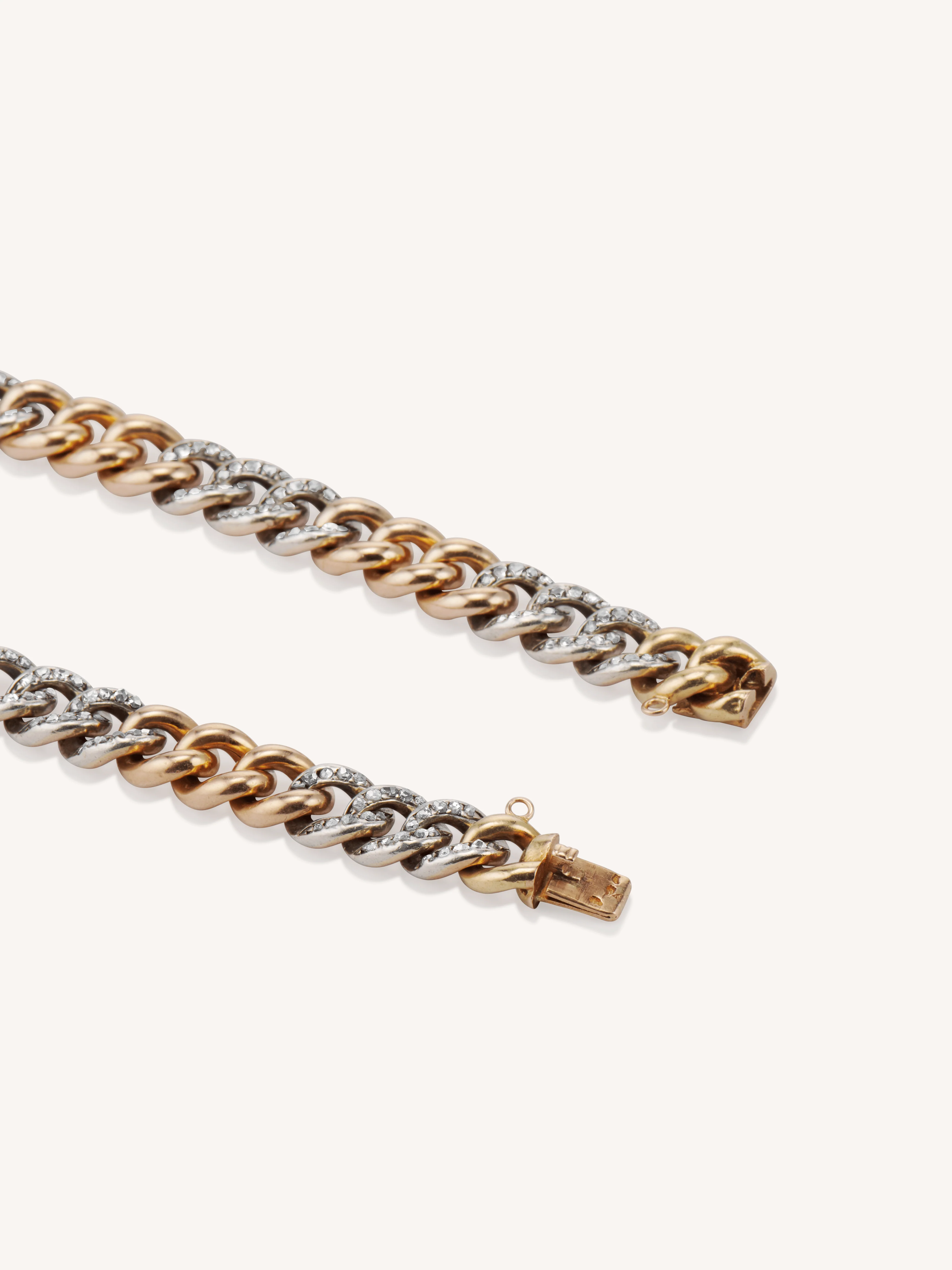 Antique Silver Topped Gold & Rose Cut Diamond Curb Link Bracelet, France - Image 5