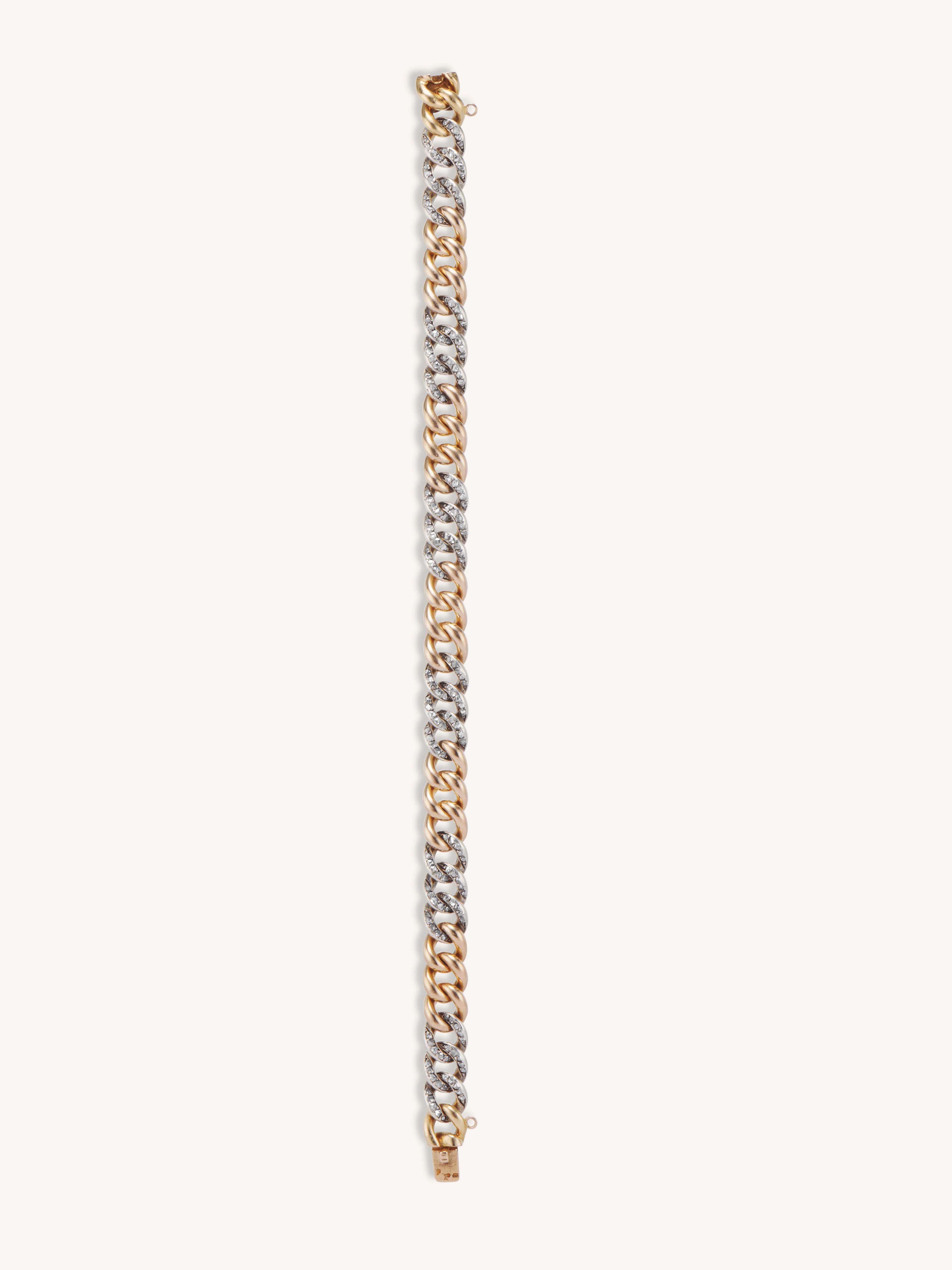 Antique Silver Topped Gold & Rose Cut Diamond Curb Link Bracelet, France - Image 8
