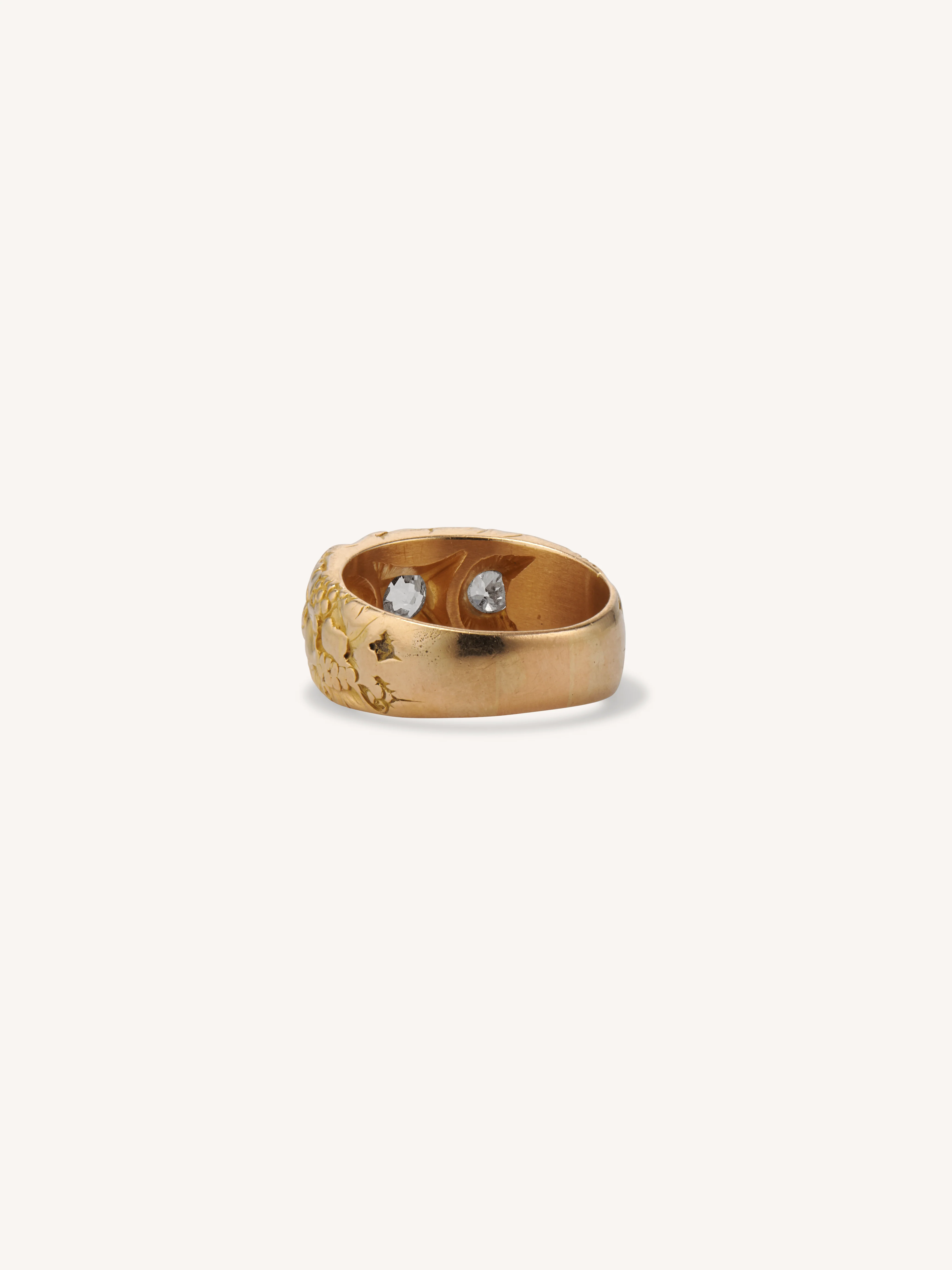 Antique Victorian Carved Grape & Vine 18k Gold Wide Band Diamond Ring - Image 5