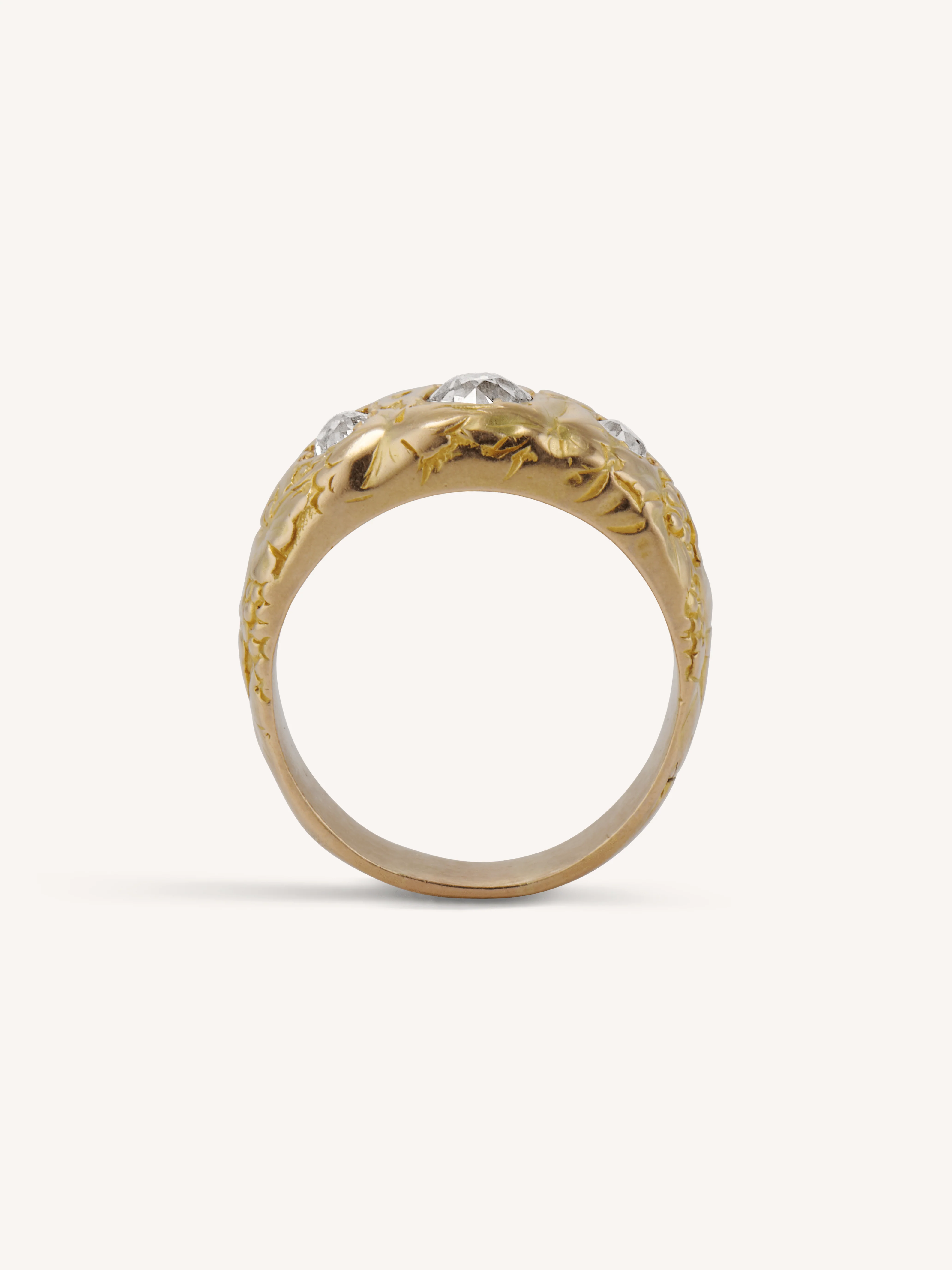 Antique Victorian Carved Grape & Vine 18k Gold Wide Band Diamond Ring - Image 6