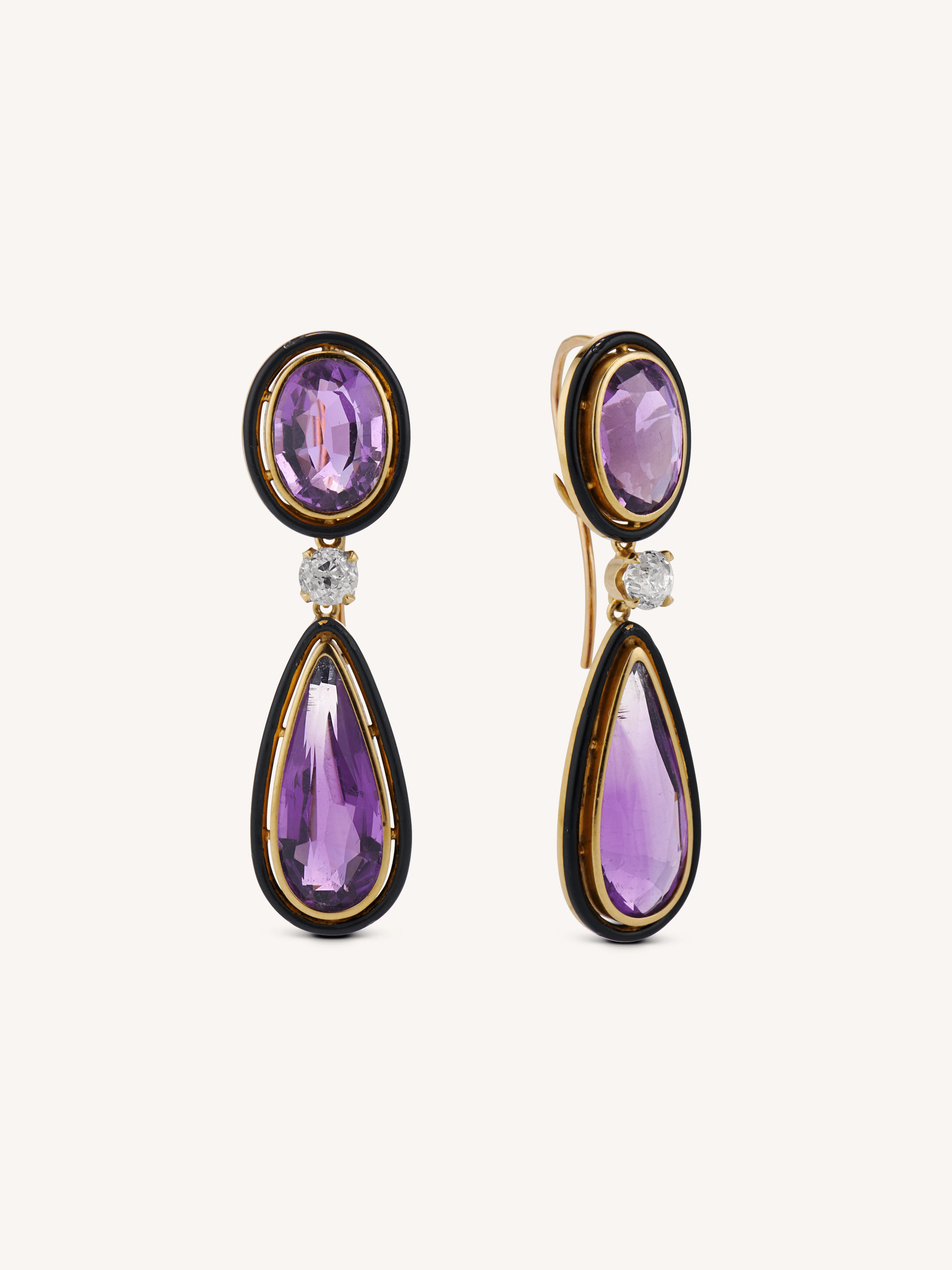 Antique Victorian Amethyst and Black Enamel Earrings, France - Image 4