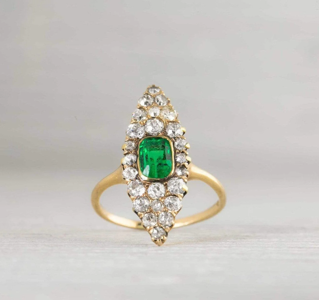 .75 Carat Antique Victorian Emerald & Diamond Navette Shaped Engagement Ring - Image 2