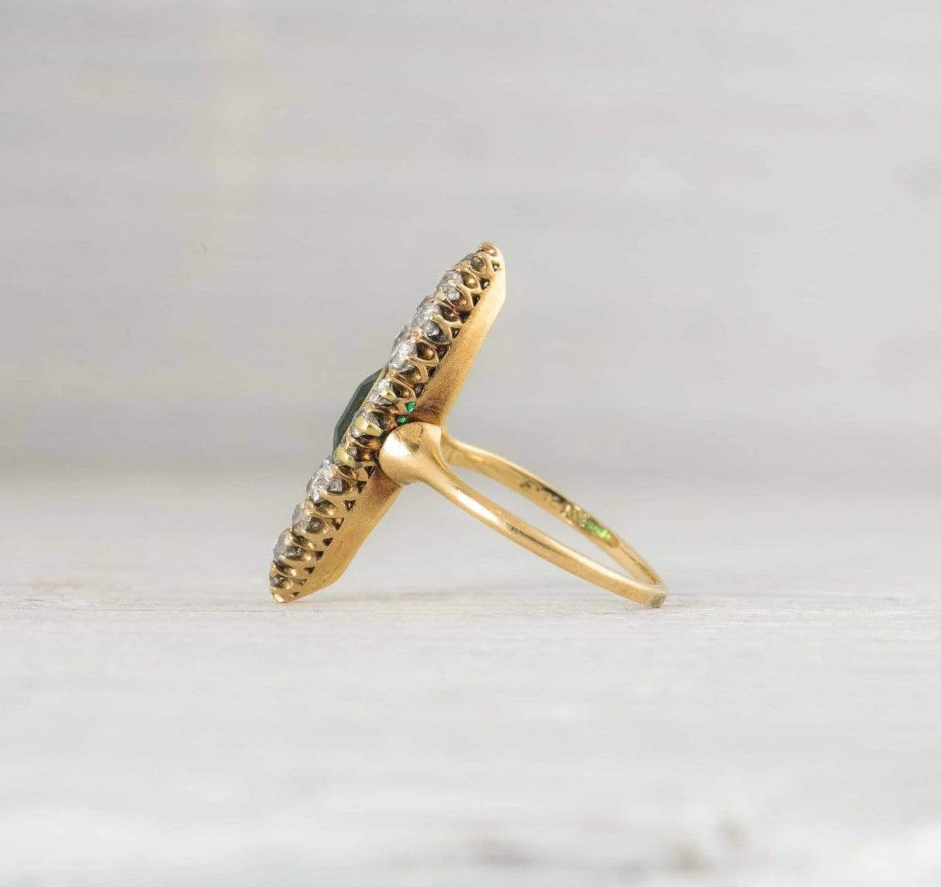 .75 Carat Antique Victorian Emerald & Diamond Navette Shaped Engagement Ring - Image 3