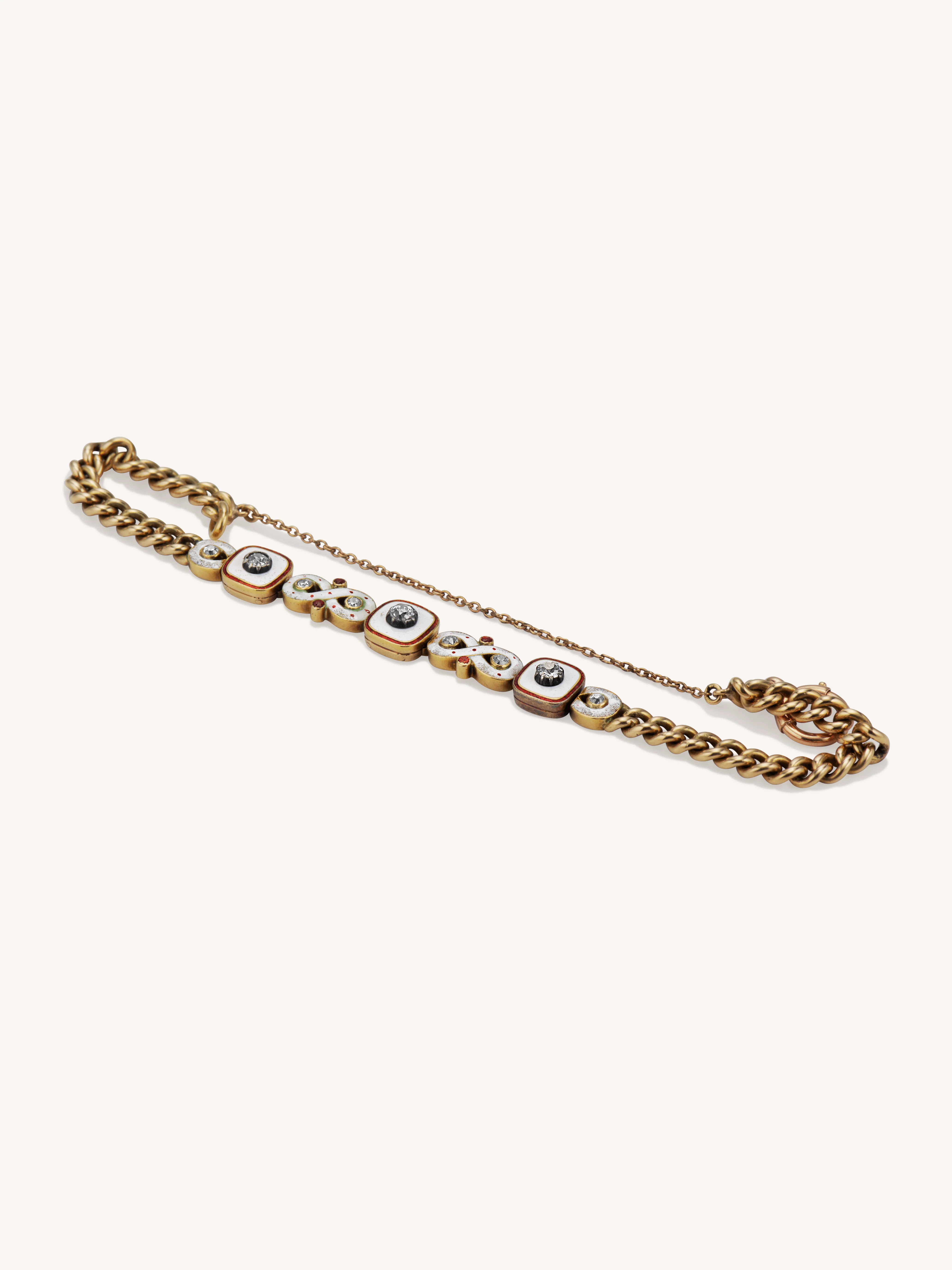 Antique Victorian Enamel, Diamond, & Gold Link Bracelet - Image 2