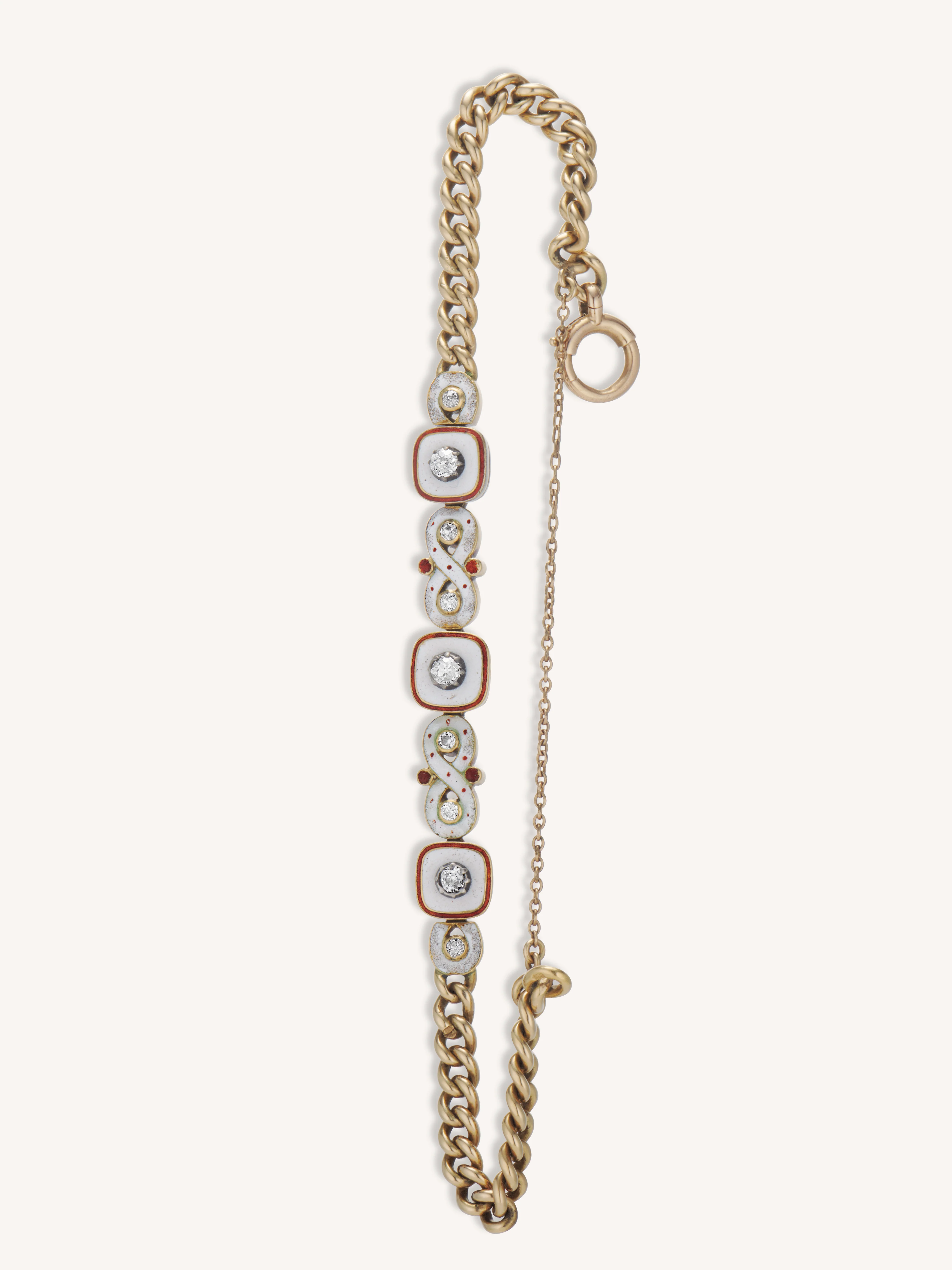 Antique Victorian Enamel, Diamond, & Gold Link Bracelet - Image 3