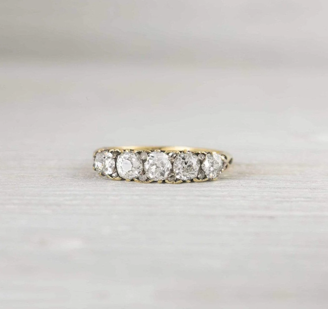 Antique Victorian Five Stone Diamond Gold Commitment Ring - Image 2