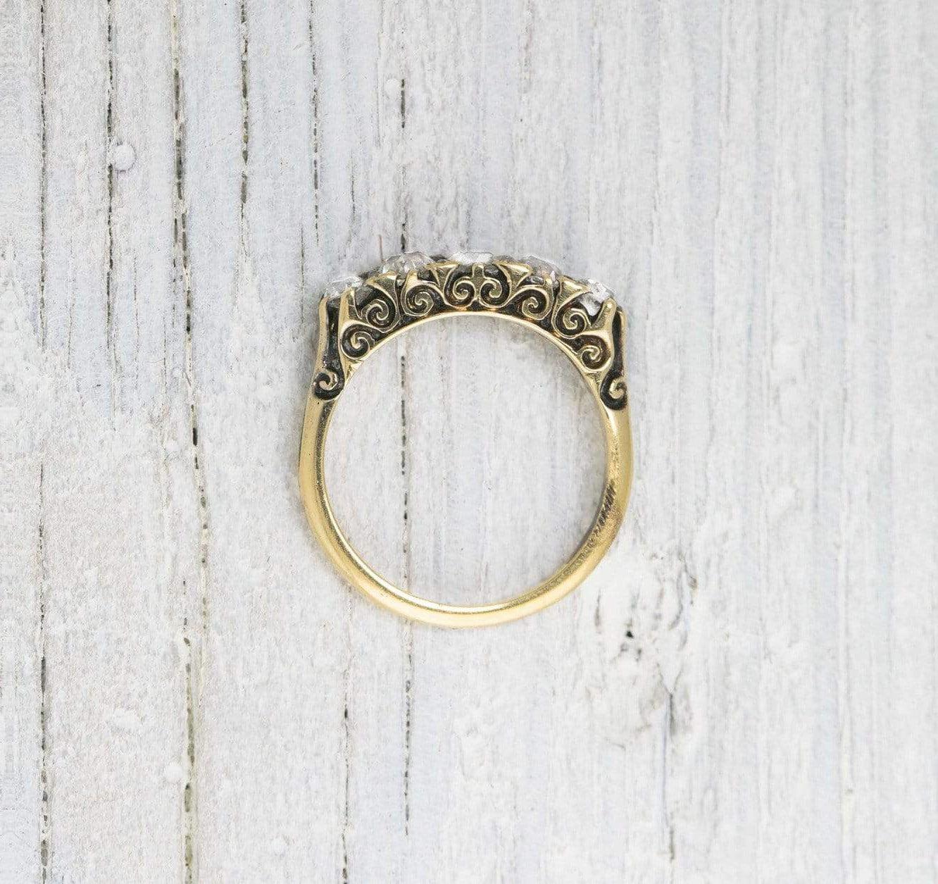 Antique Victorian Five Stone Diamond Gold Commitment Ring - Image 4
