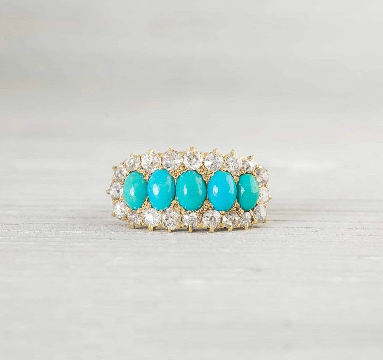 Antique Victorian Five Stone Turquoise & Diamond Ring - Image 3