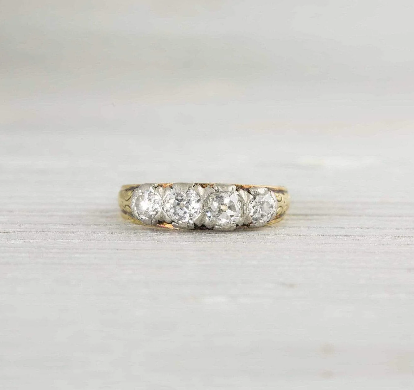 Antique Victorian Four Stone Diamond & Gold Engagement Ring - Image 2
