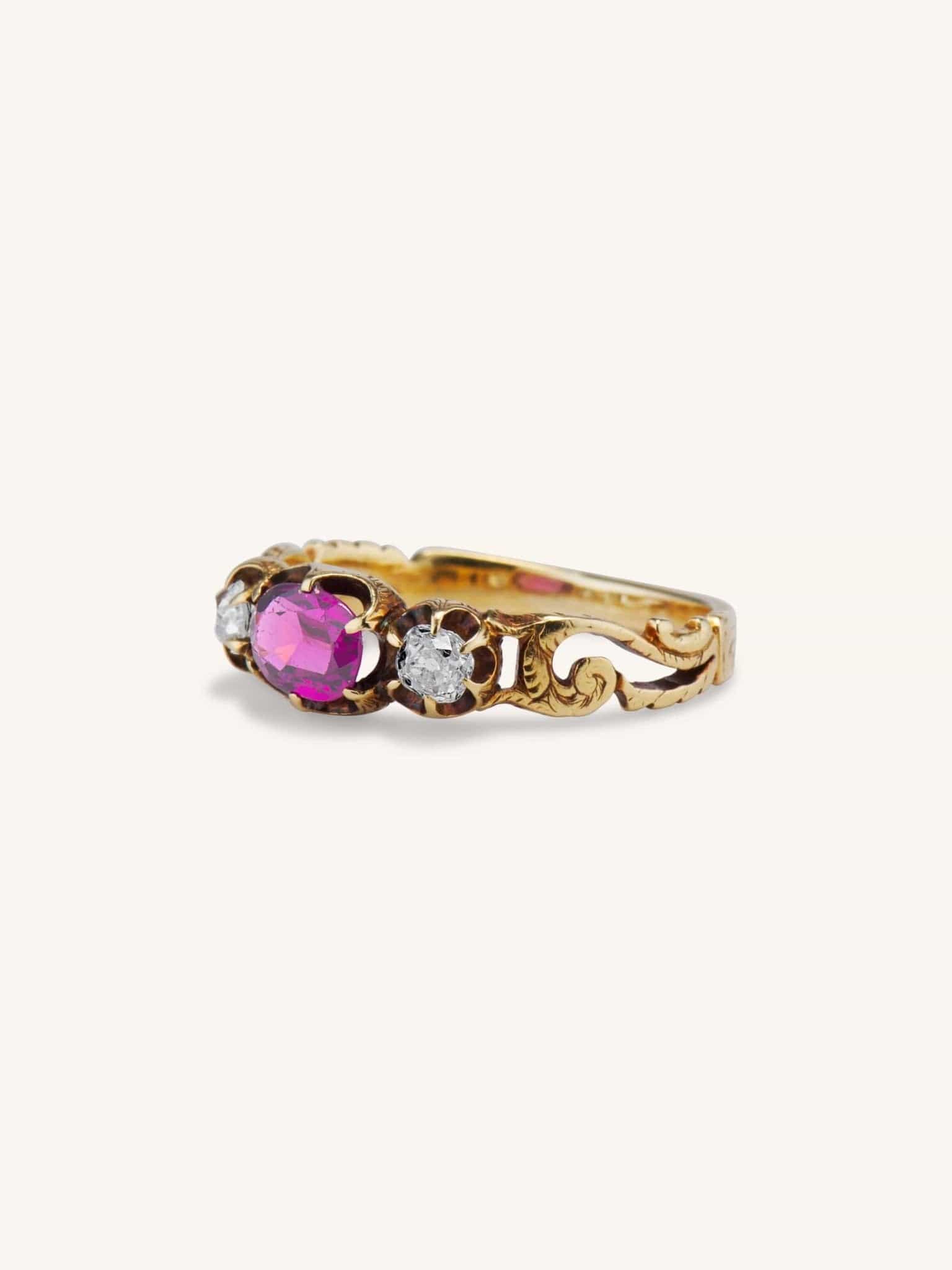 Victorian Garnet & Old Mine Diamond Three Stone Ring - Image 3