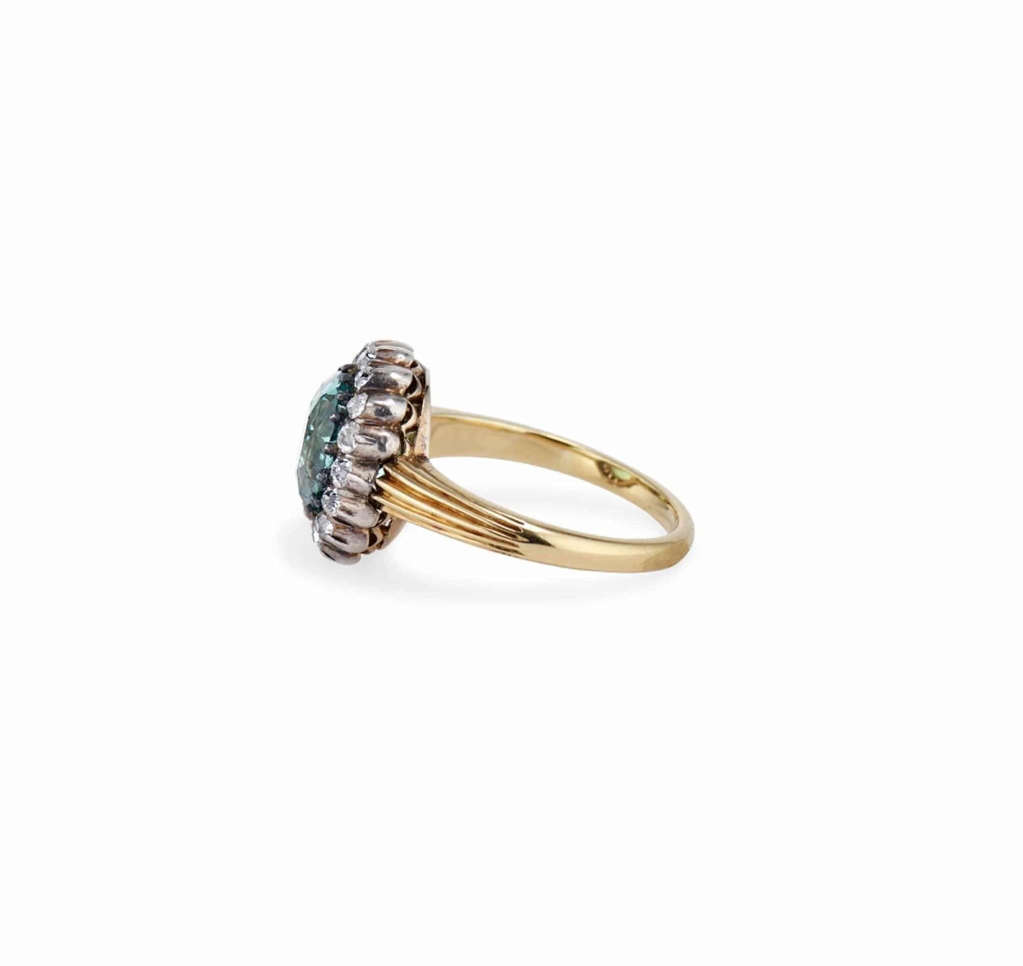 Victorian Green Tourmaline and Diamond Antique Cluster Ring - Image 4