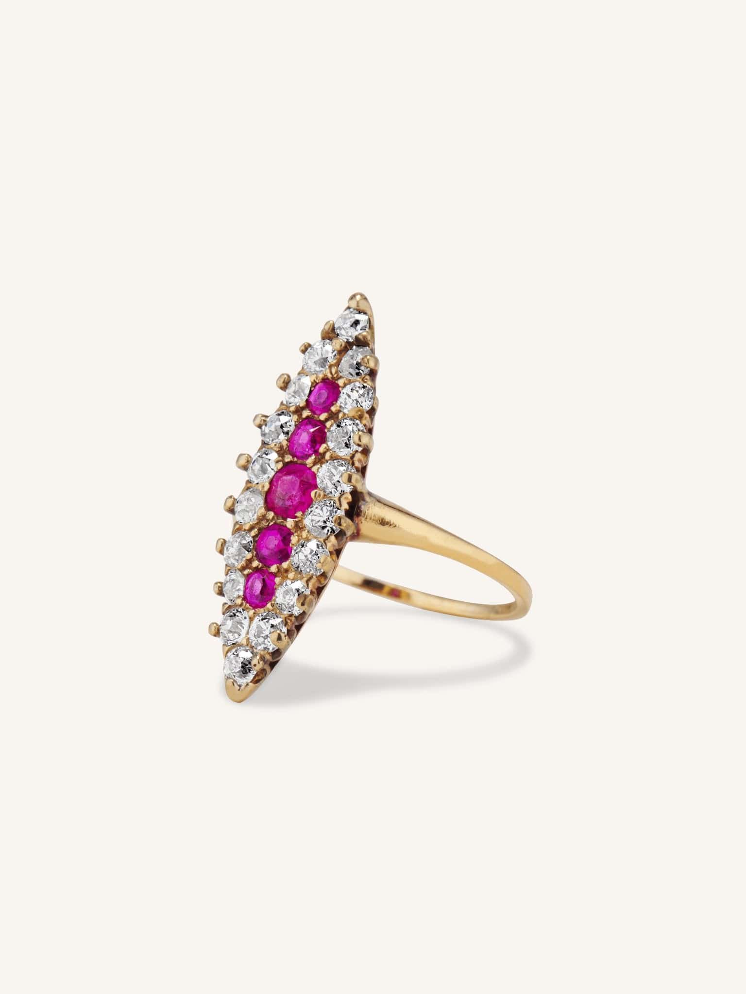 Victorian Old Mine Cut Ruby & Diamond Dinner Ring - Image 2