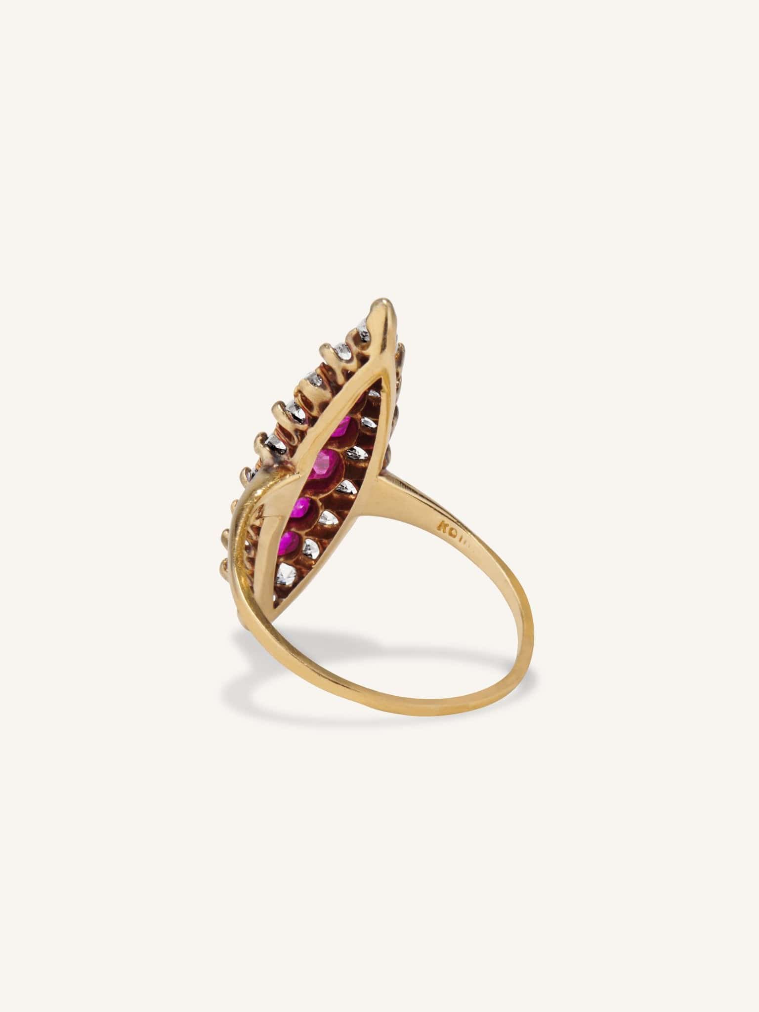 Victorian Old Mine Cut Ruby & Diamond Dinner Ring - Image 3