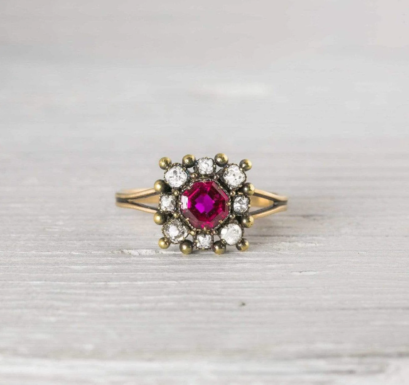 Antique Victorian Ruby & Diamond Gold Engagement Ring - Image 2