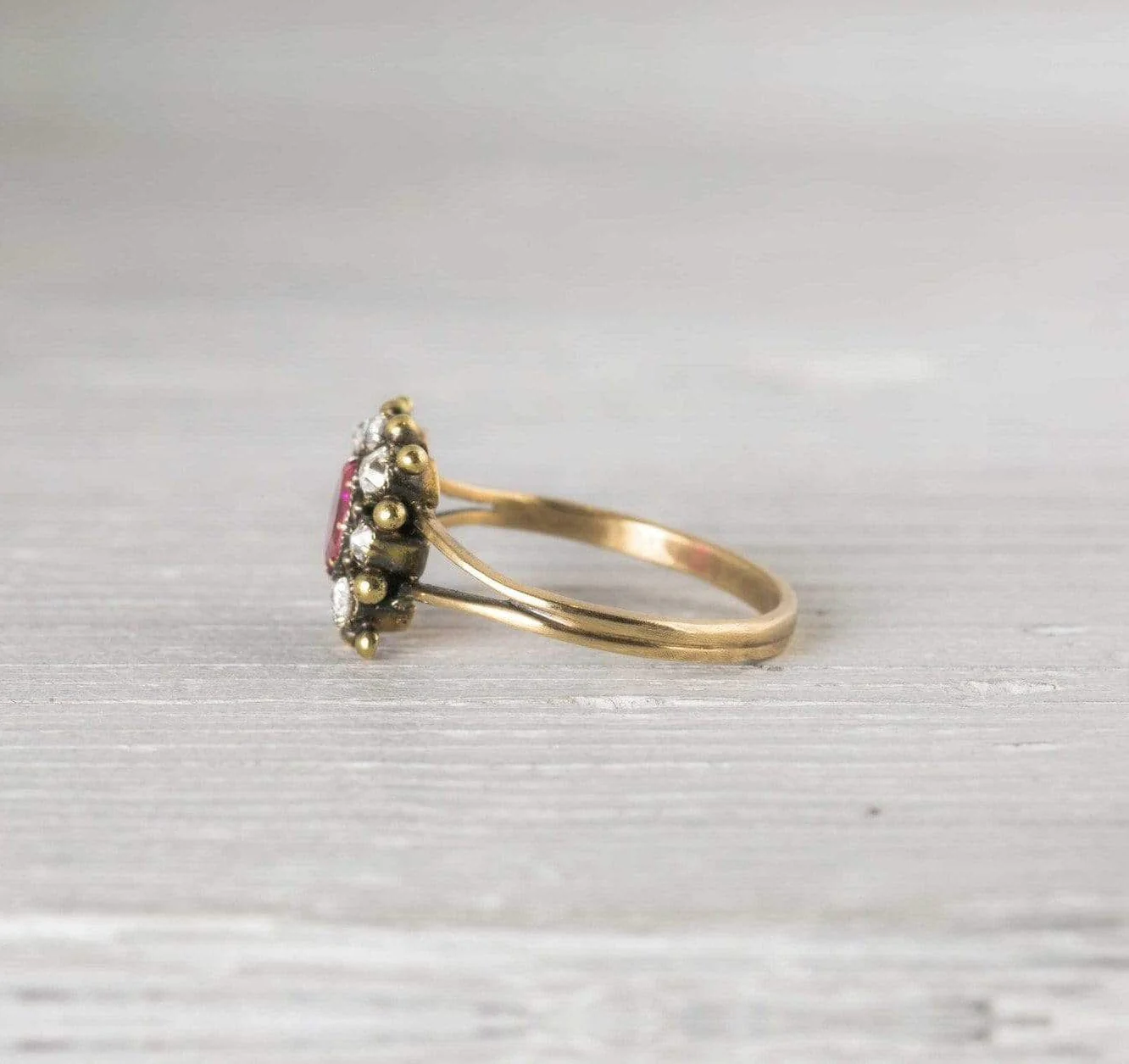 Antique Victorian Ruby & Diamond Gold Engagement Ring - Image 3