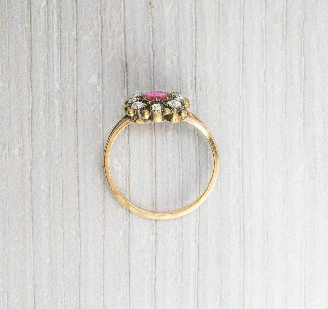 Antique Victorian Ruby & Diamond Gold Engagement Ring - Image 4