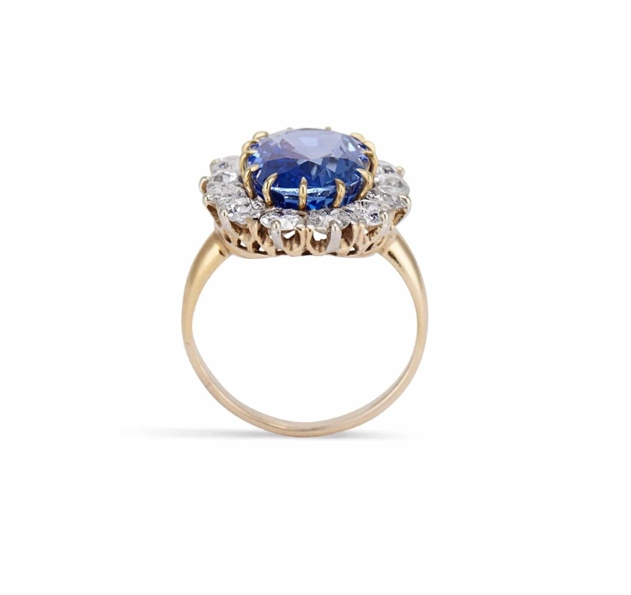 Antique Victorian Gold Sapphire and Diamond Cluster Ring - Image 5