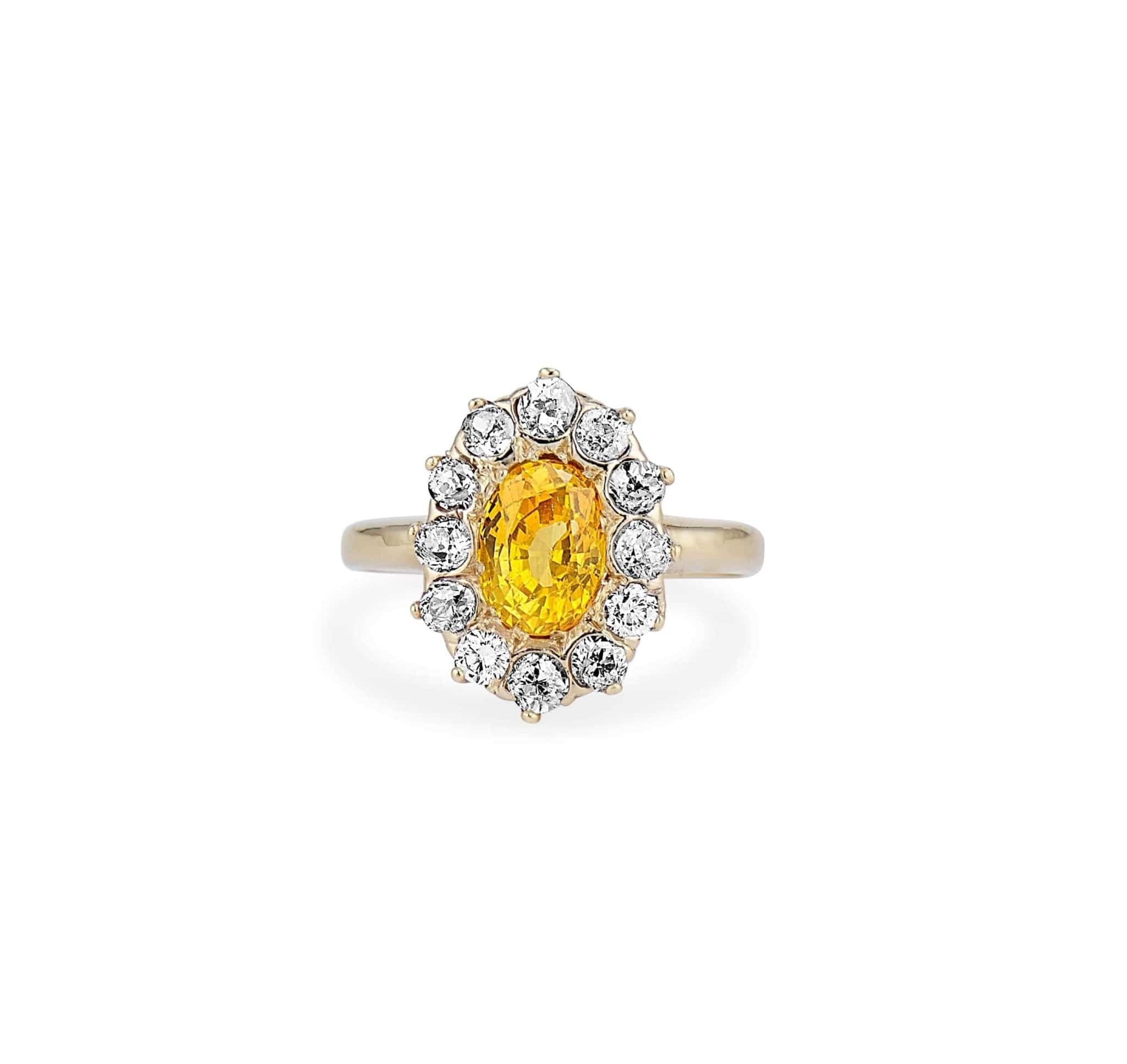 Antique Victorian Yellow Sapphire & Diamond Cluster Ring - Image 2