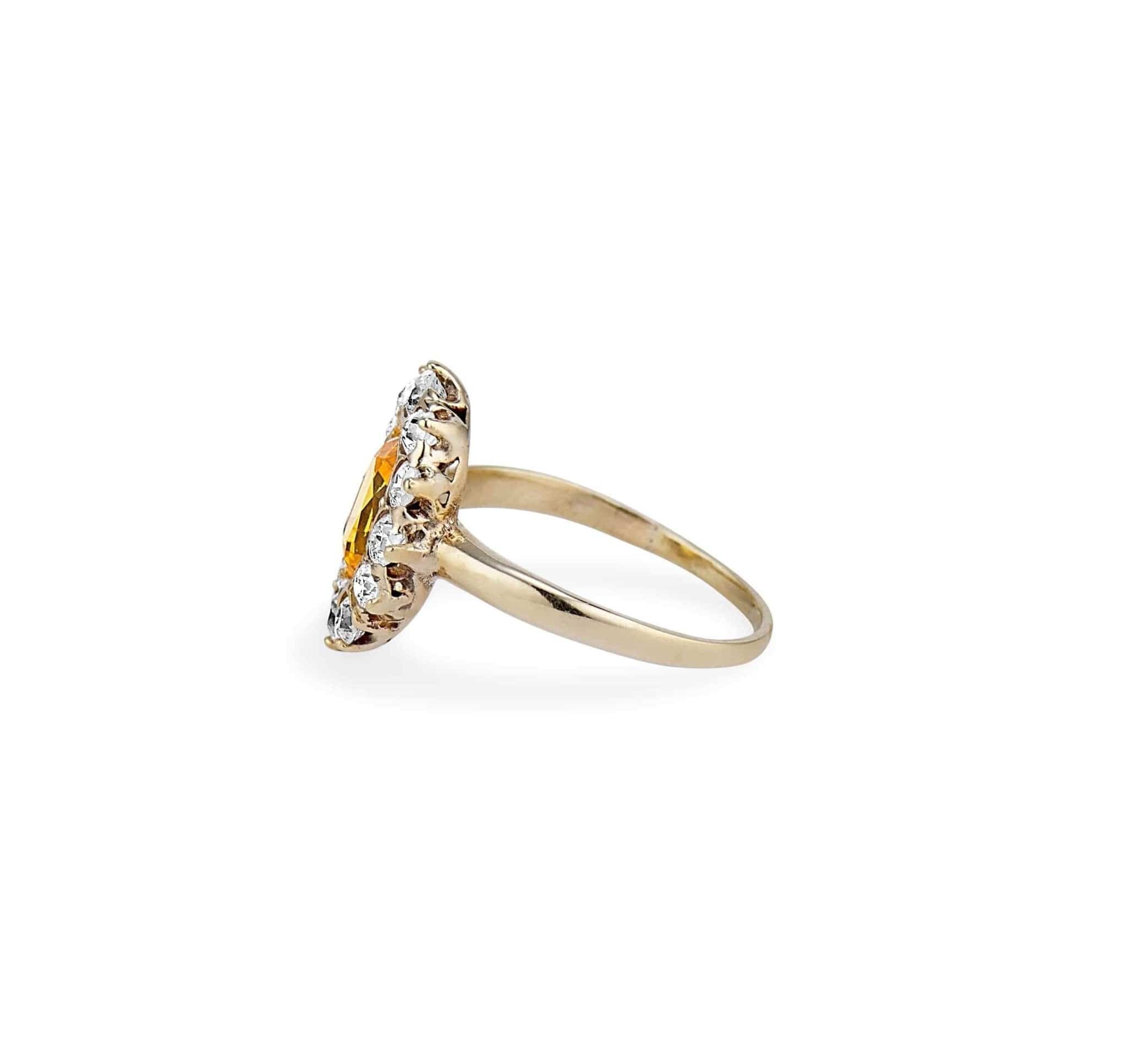 Antique Victorian Yellow Sapphire & Diamond Cluster Ring - Image 4