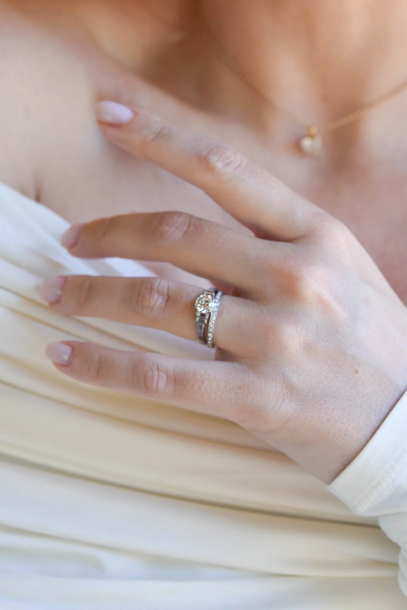 Art Deco .76 Carat Transitional Cut Diamond & Baguette Platinum Engagement Ring - Image 3