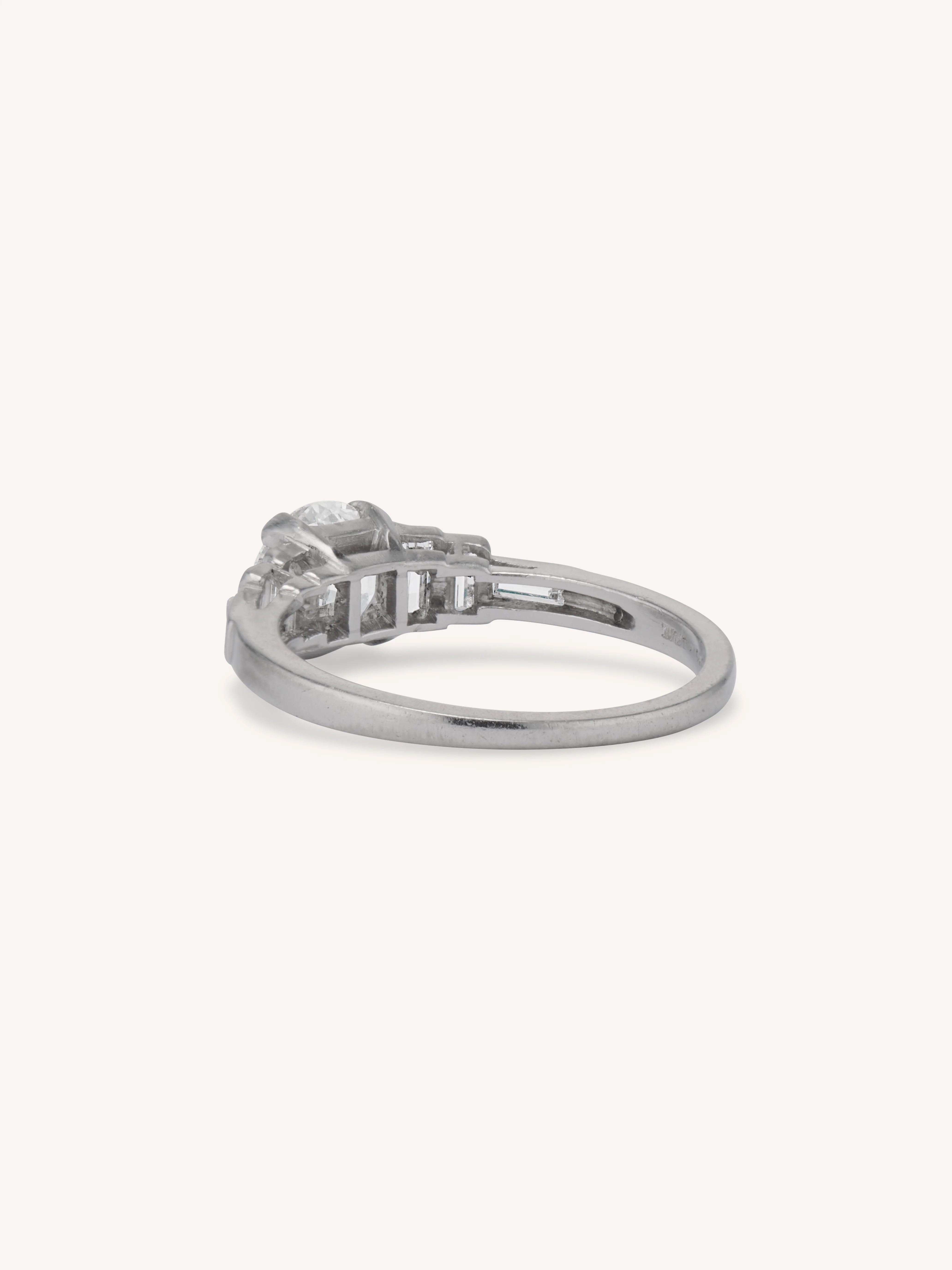 Art Deco .76 Carat Transitional Cut Diamond & Baguette Platinum Engagement Ring - Image 5