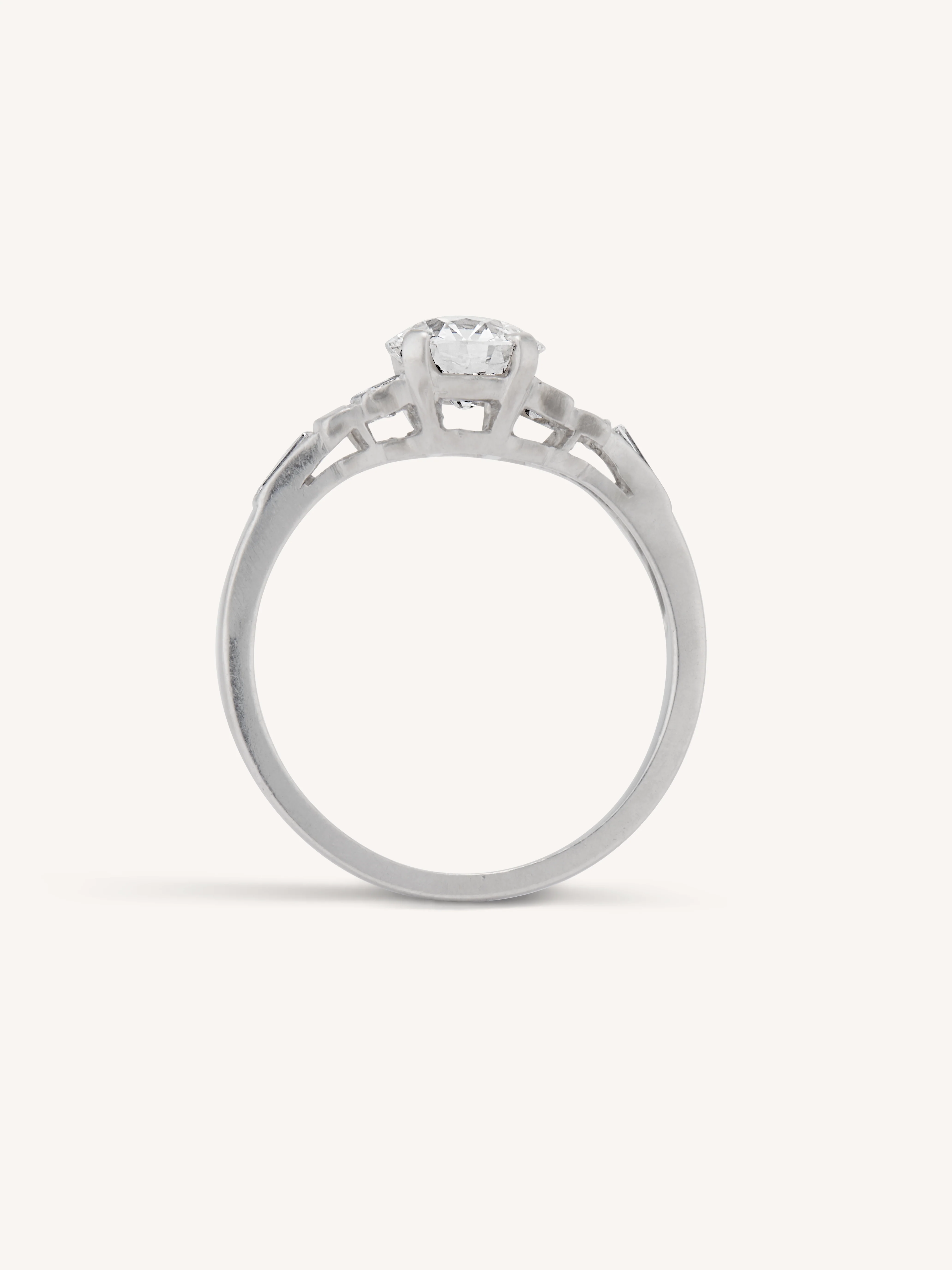 Art Deco .76 Carat Transitional Cut Diamond & Baguette Platinum Engagement Ring - Image 7