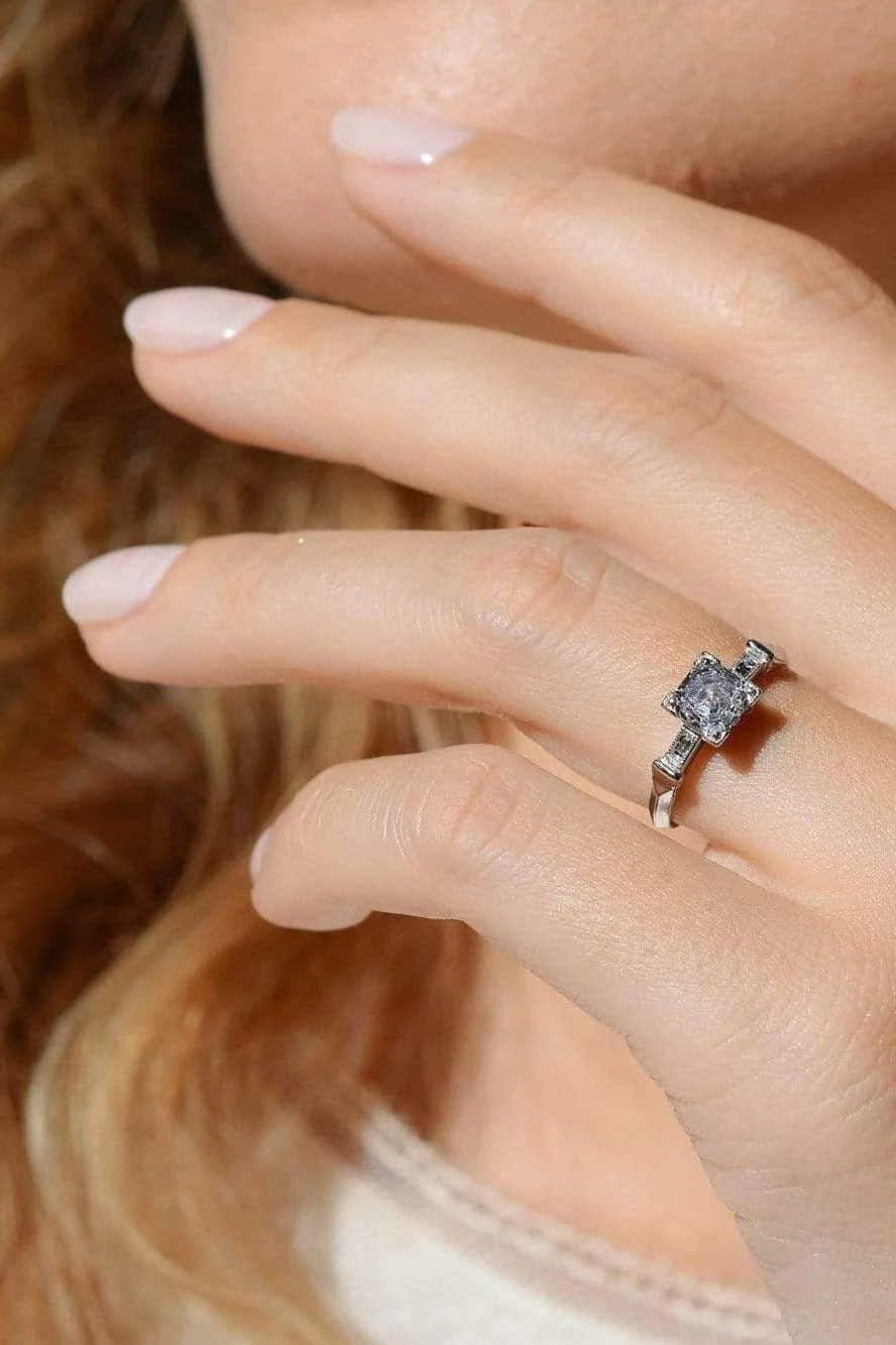 Art Deco 1.04 Asscher Cut Diamond Engagement Ring - Image 5