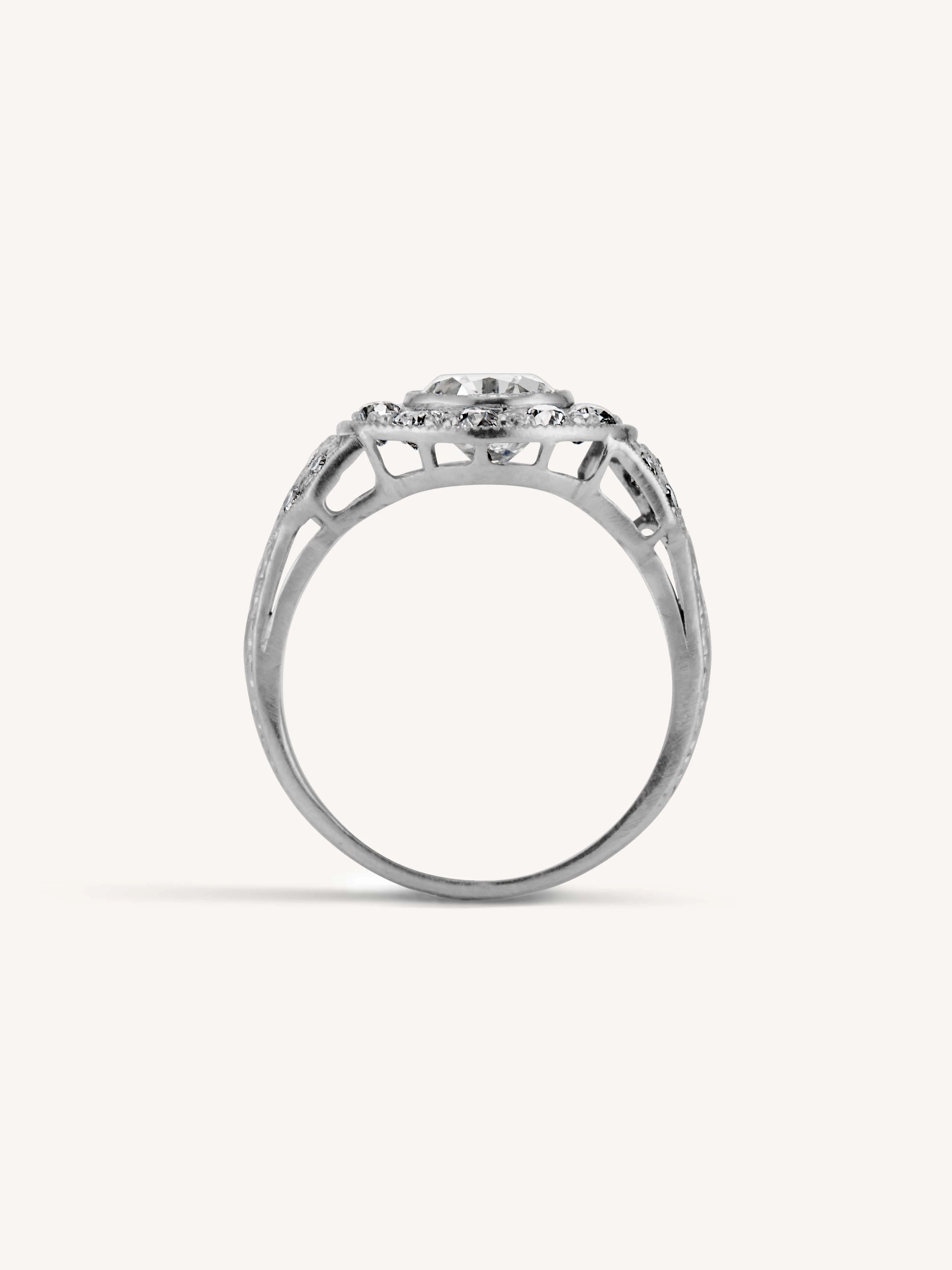 Art Deco 1.07 Carat Old Mine Cushion Cut Diamond Cluster Engagement Ring - Image 4