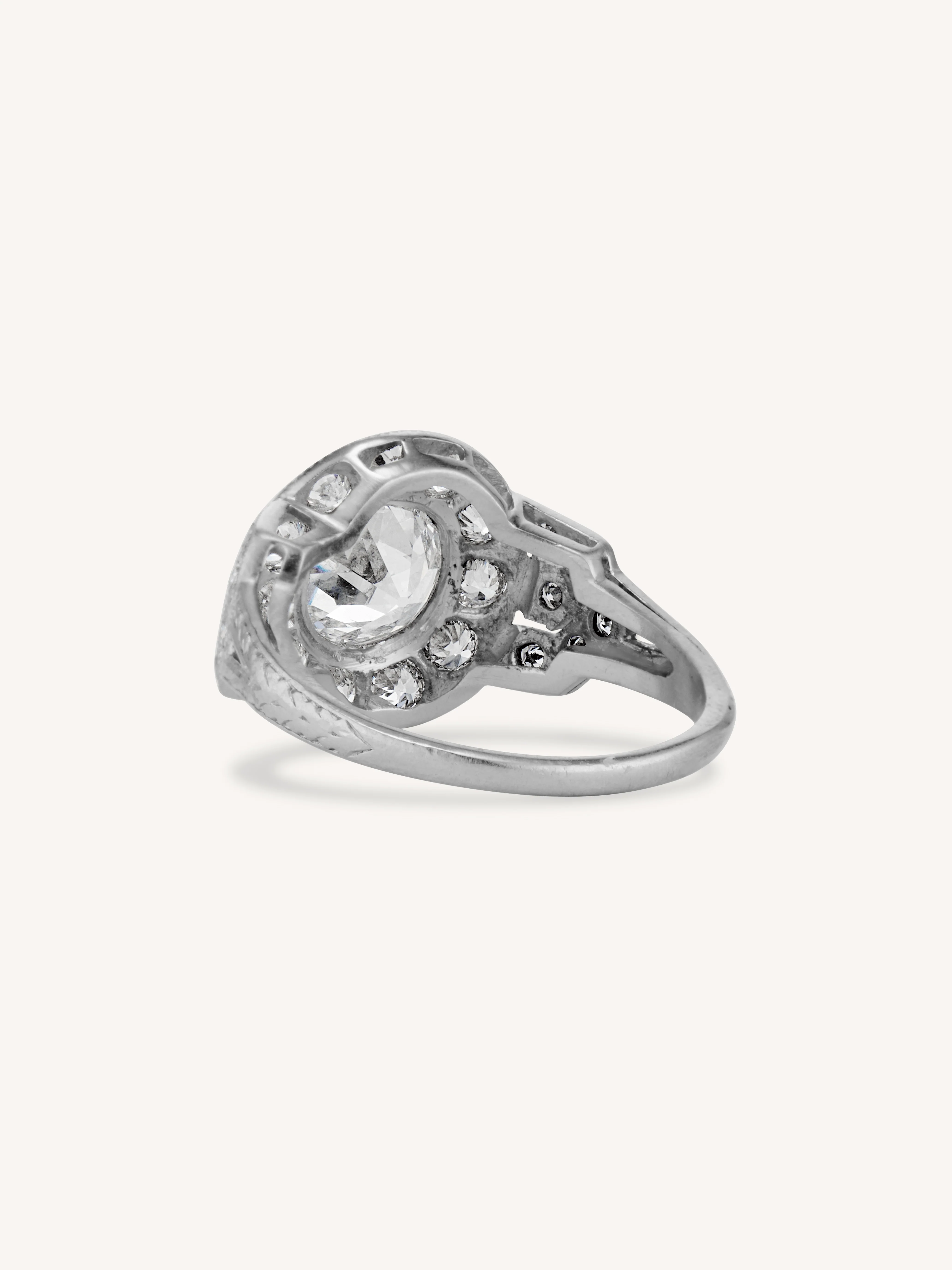 Art Deco 1.07 Carat Old Mine Cushion Cut Diamond Cluster Engagement Ring - Image 5