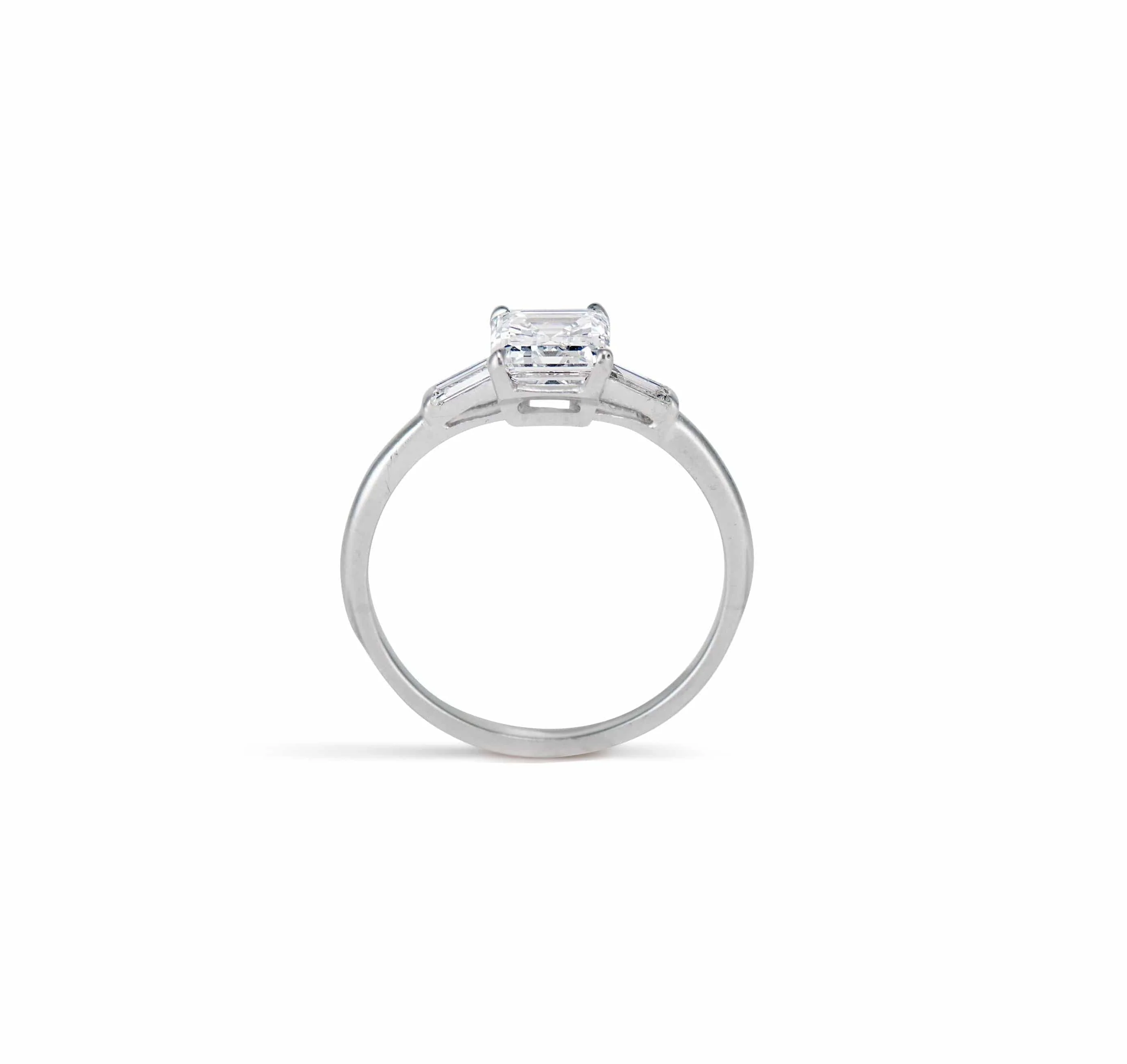 Art Deco 1.11 Carat Emerald Cut Diamond Engagement Ring - Image 4