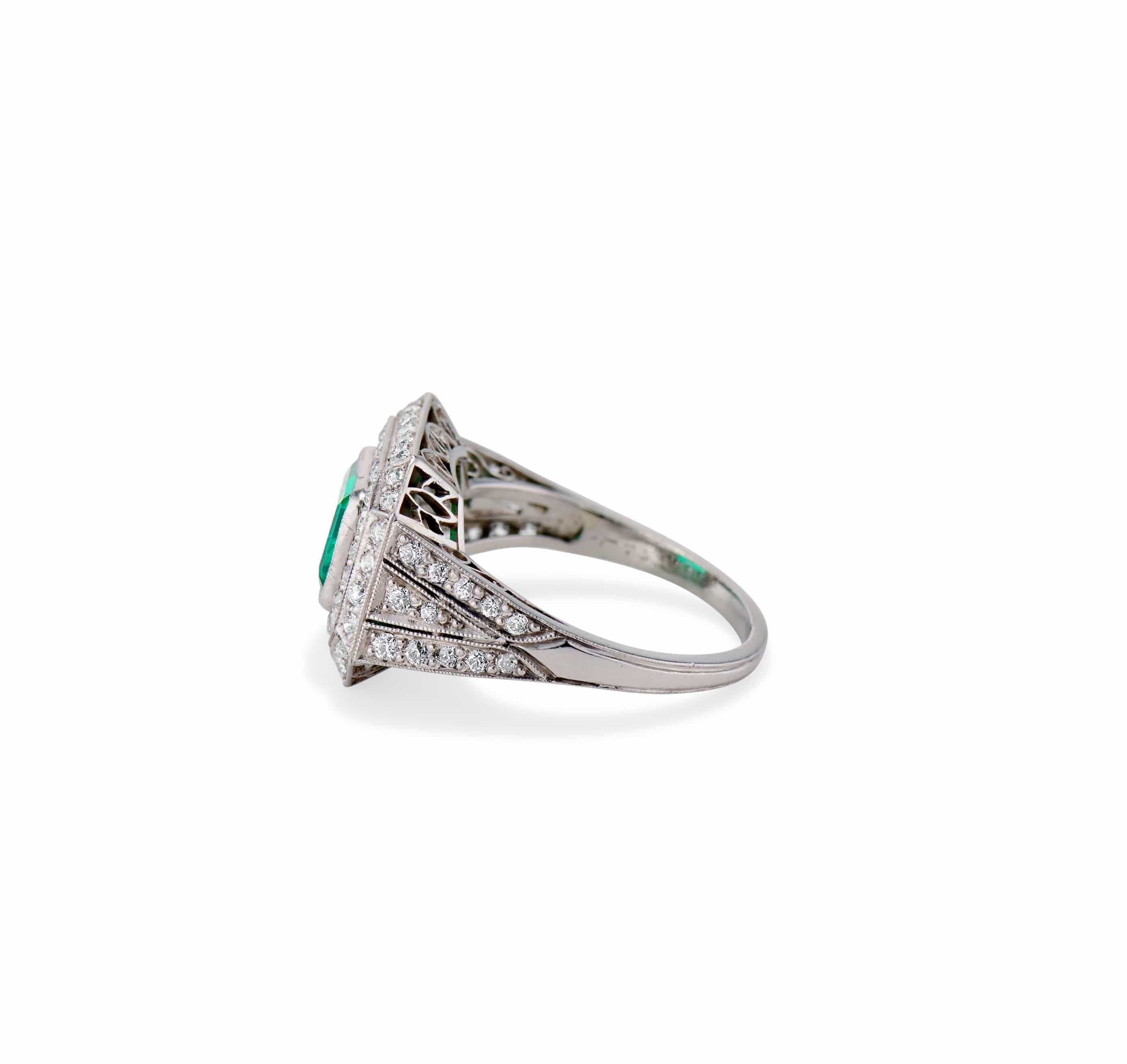 Art Deco 1.15 Carat Colombian Emerald Diamond Ring - Image 3