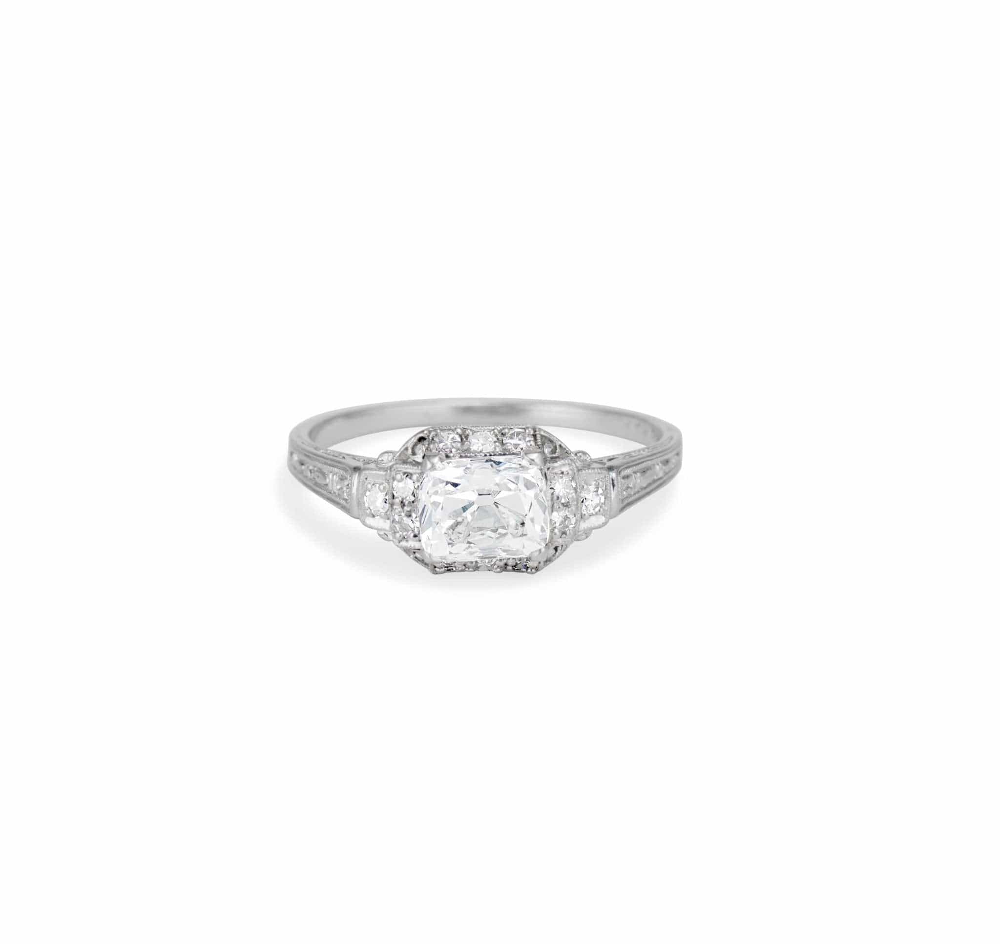 Art Deco 1.16 Carat Old Mine Cushion Cut Diamond Engagement Ring - Image 2