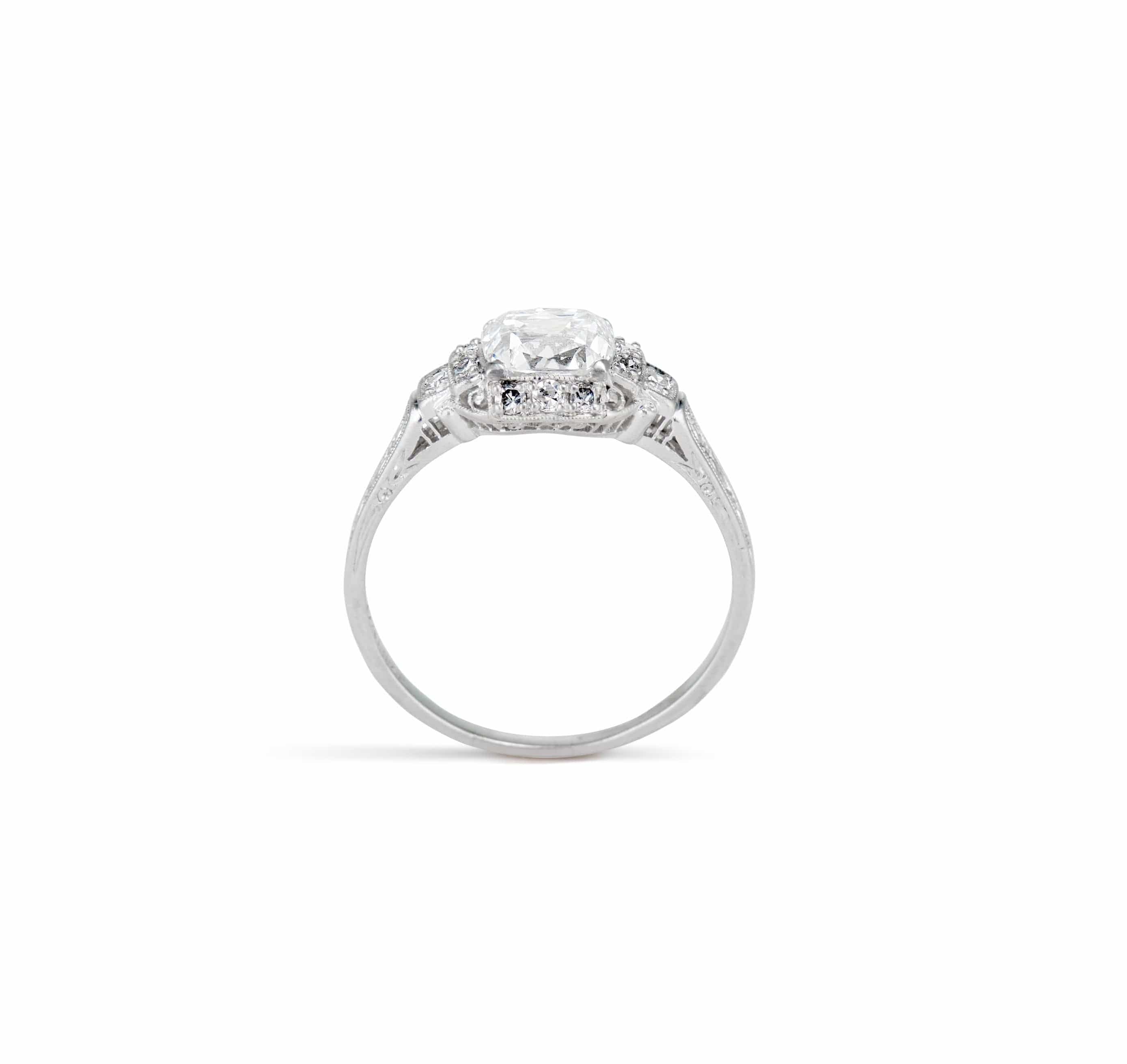 Art Deco 1.16 Carat Old Mine Cushion Cut Diamond Engagement Ring - Image 4