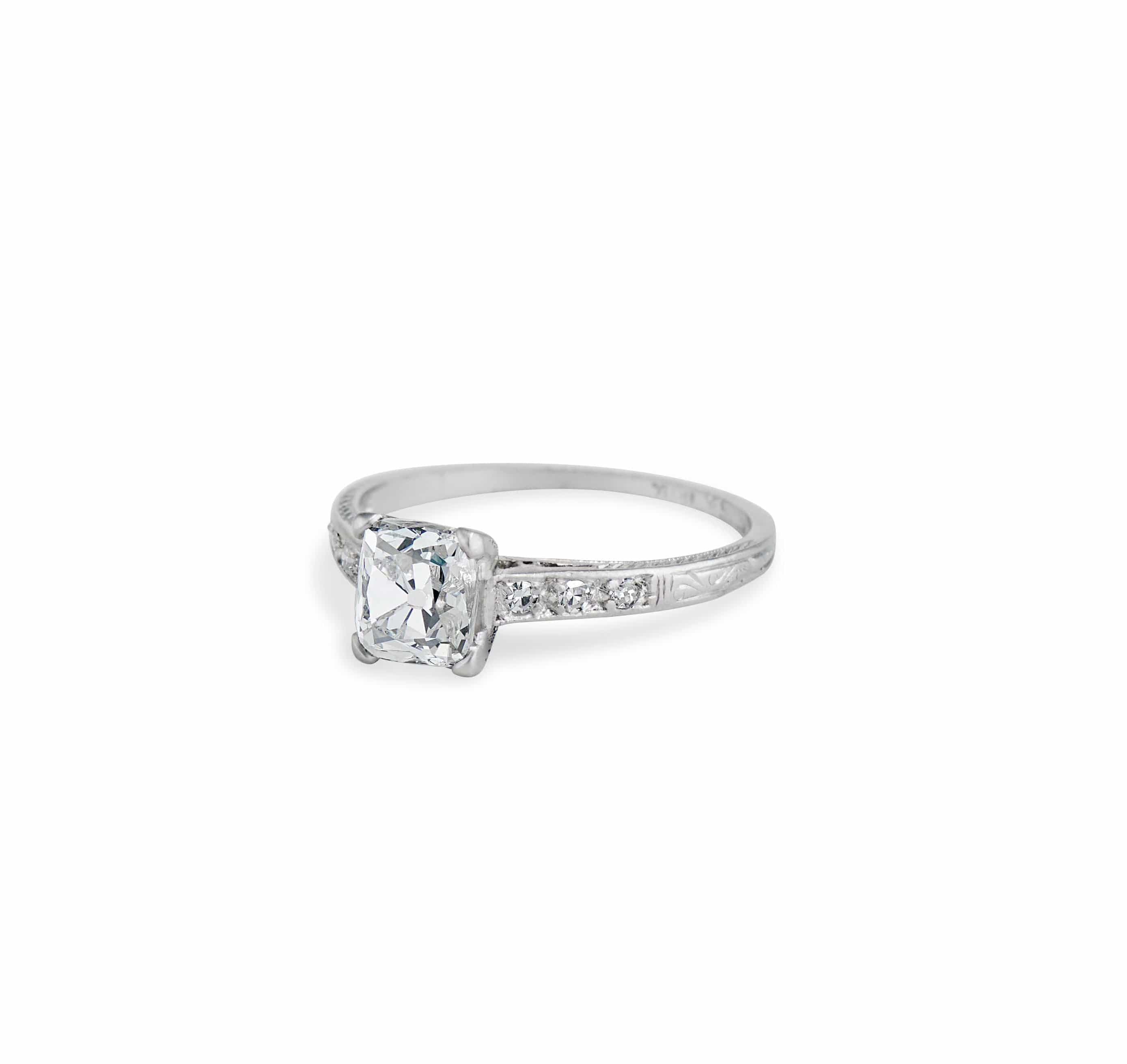Art Deco 1.16 Cushion Cut Diamond Engagement Ring - Image 2