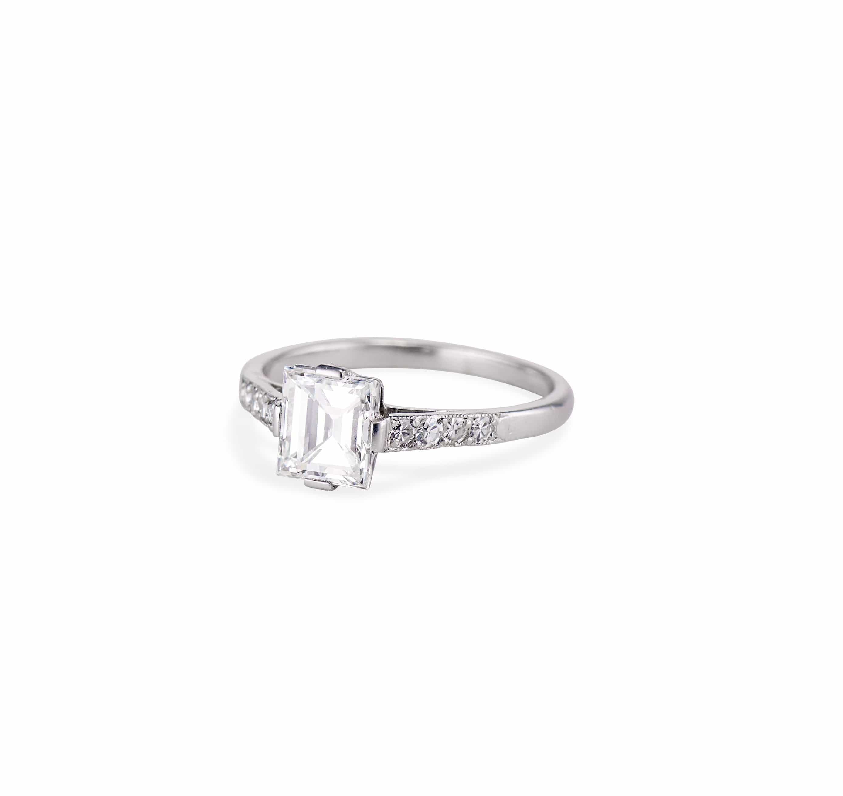Art Deco 1.17 Rectangular Step Cut Diamond Engagement Ring - Image 2