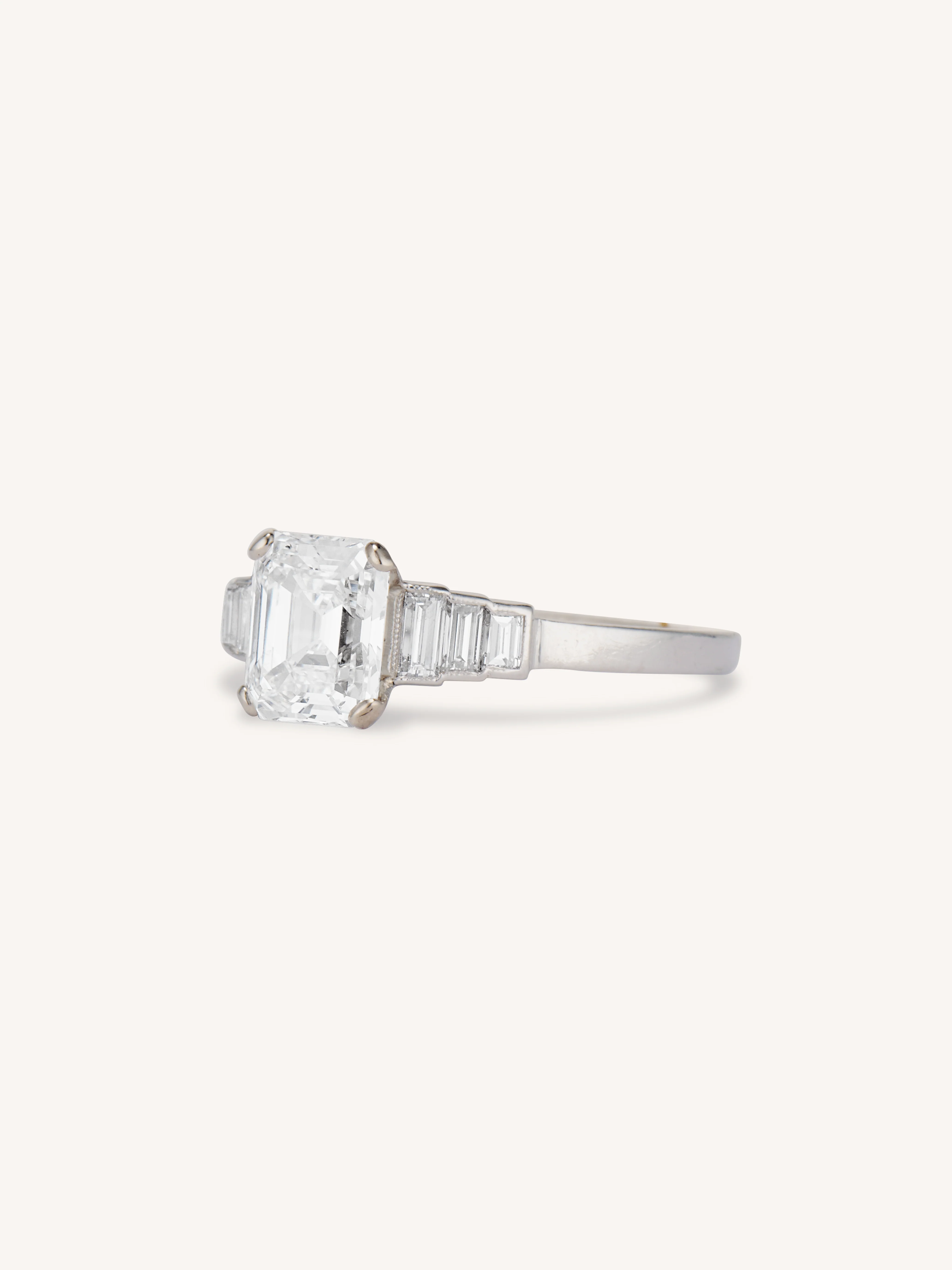 Art Deco 1.23 Carat Emerald Cut Diamond Vintage Engagement Ring - Image 3