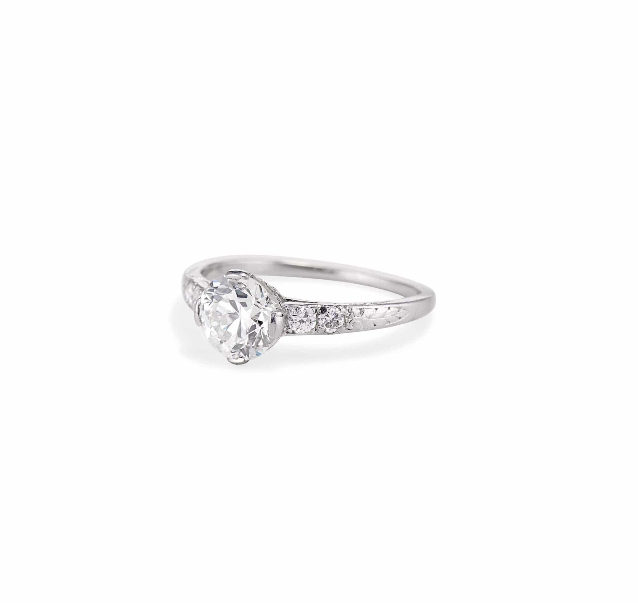 Art Deco 1.26 Carat Old European Cut Diamond Engagement Ring - Image 2