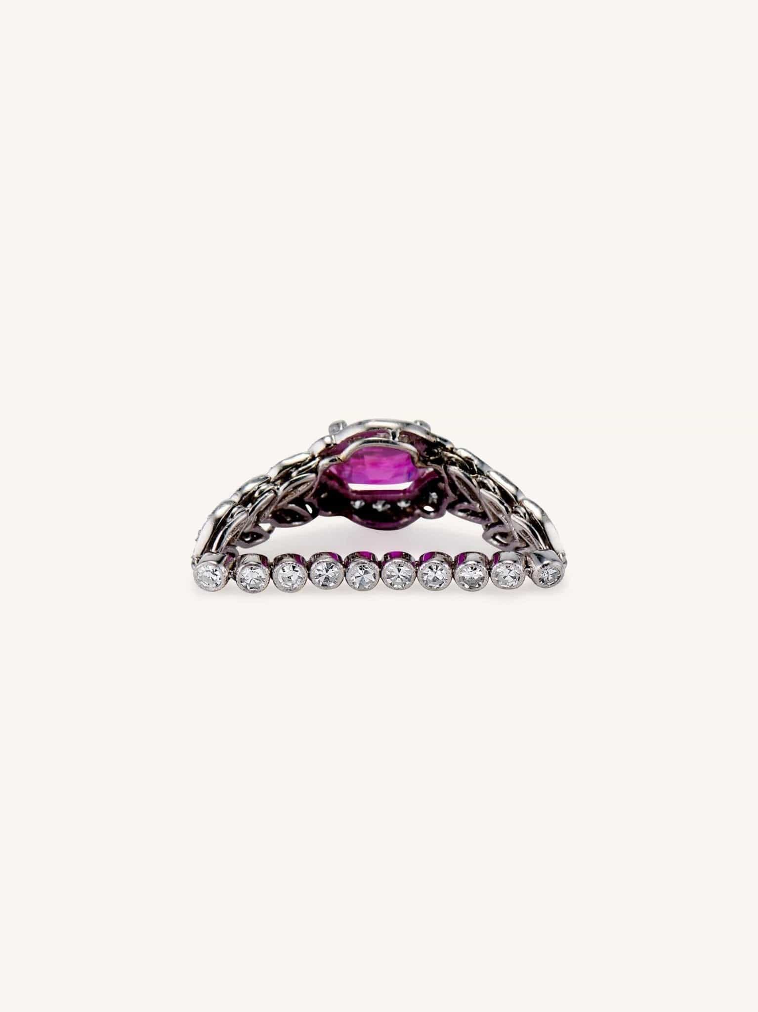 Art Deco 1.55 Carat Cushion Cut Ruby and Diamond Flexible Ring - Image 3