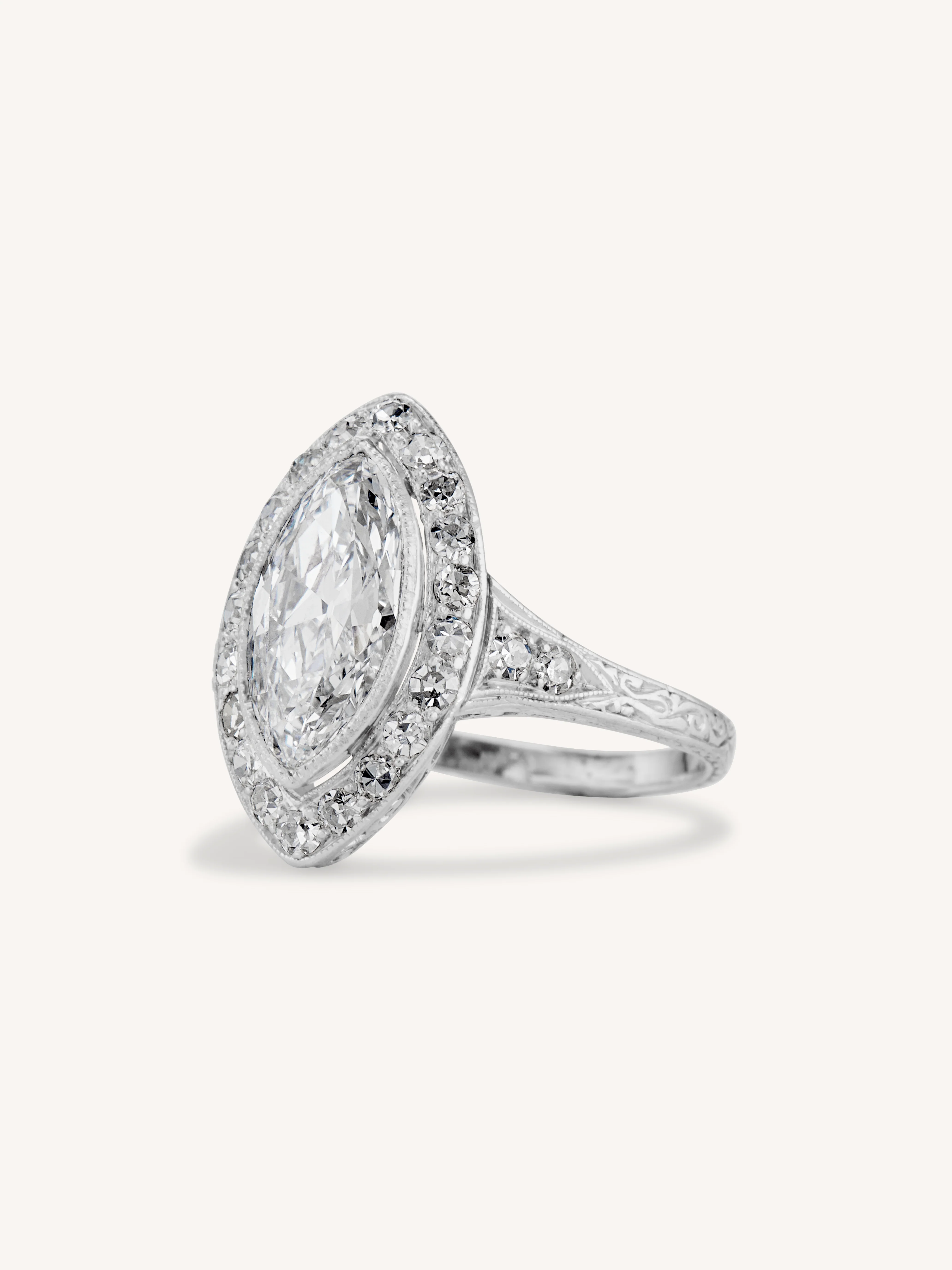 Art Deco 1.58 Carat Marquise Diamond Navette Engagement Ring - Image 4