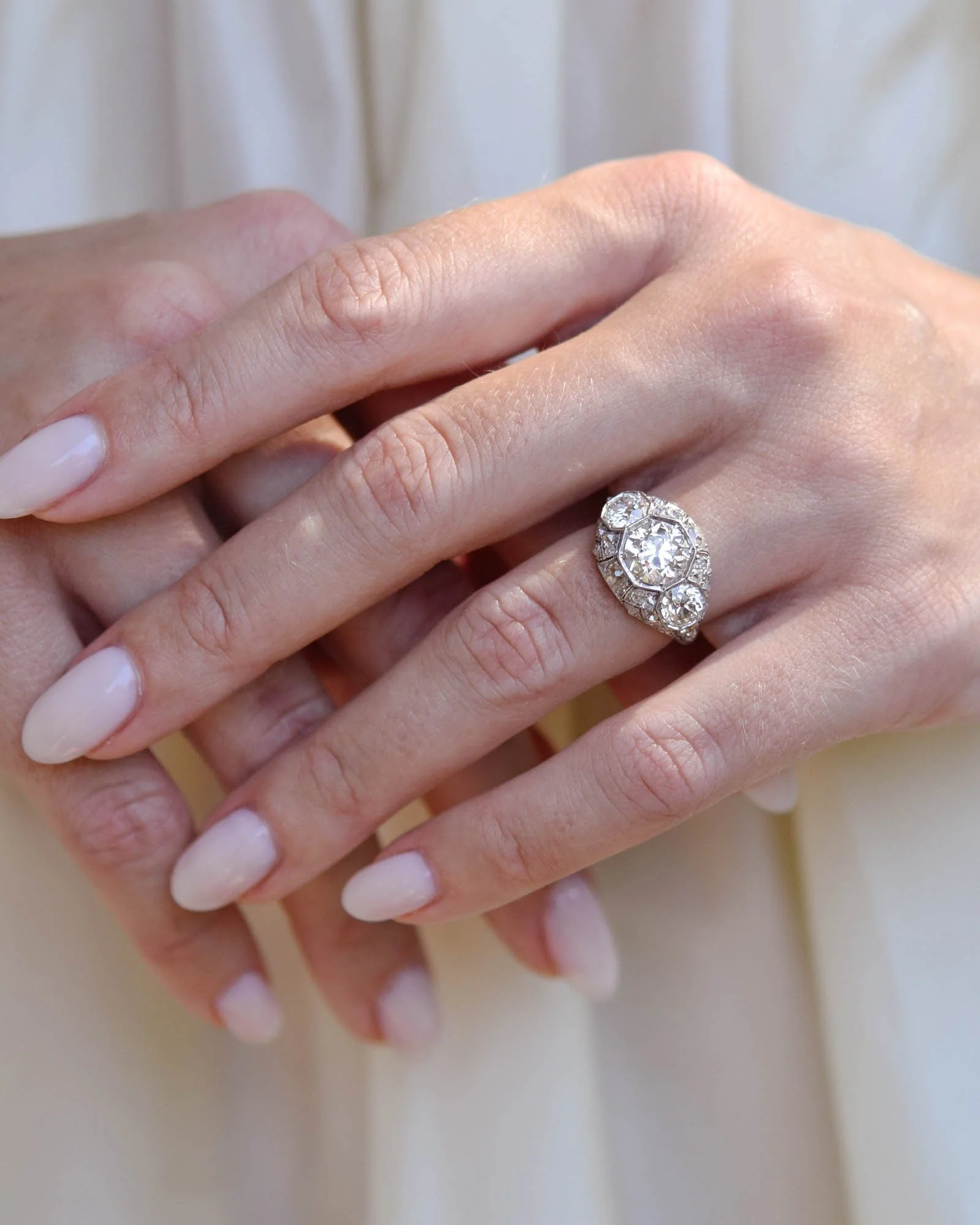 Art Deco 1.60 Carat Old European Cut Diamond Domed Ring - Image 2