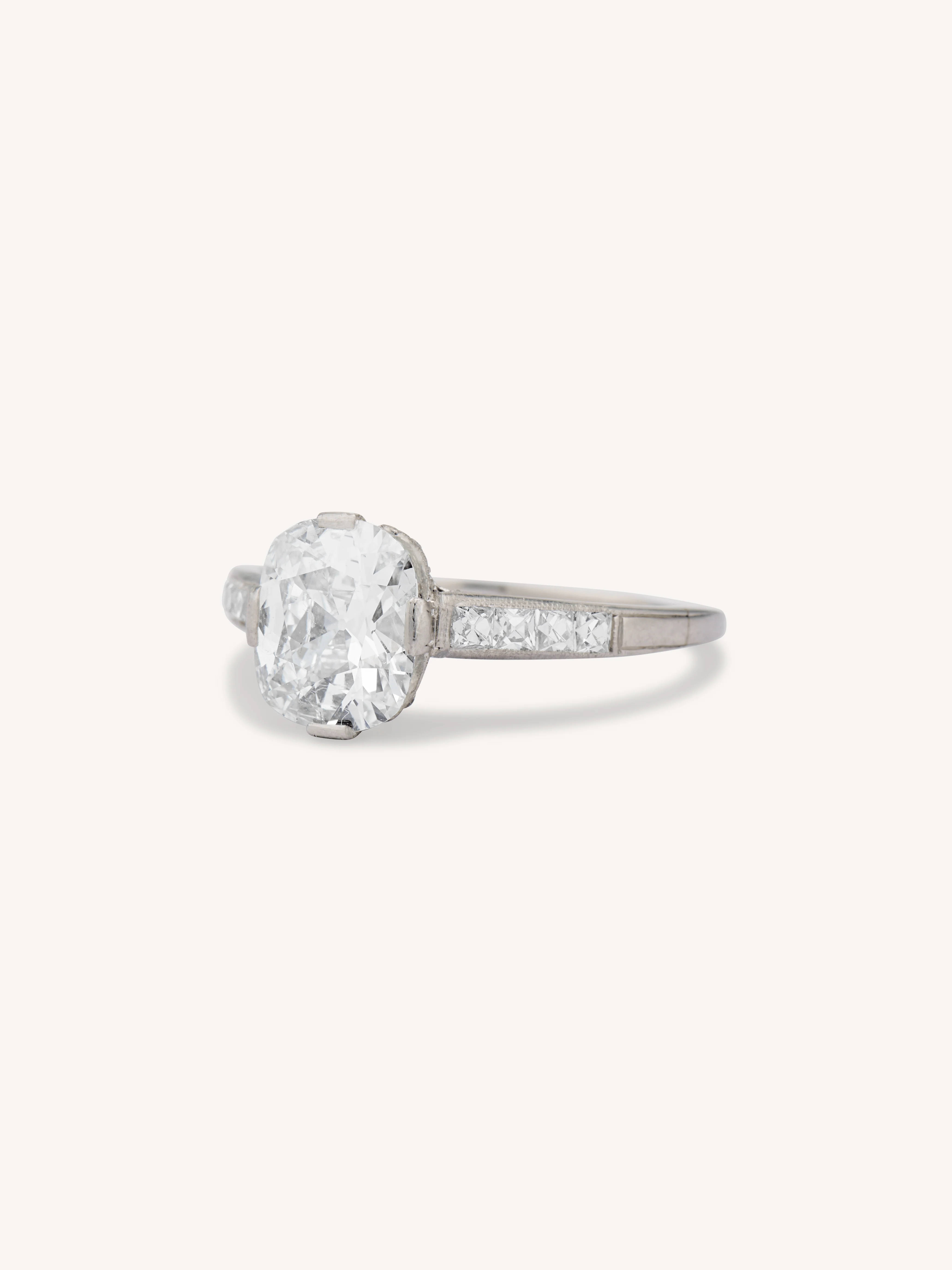 Art Deco 1.64 Cushion & French Cut Diamond Engagement Ring - Image 2
