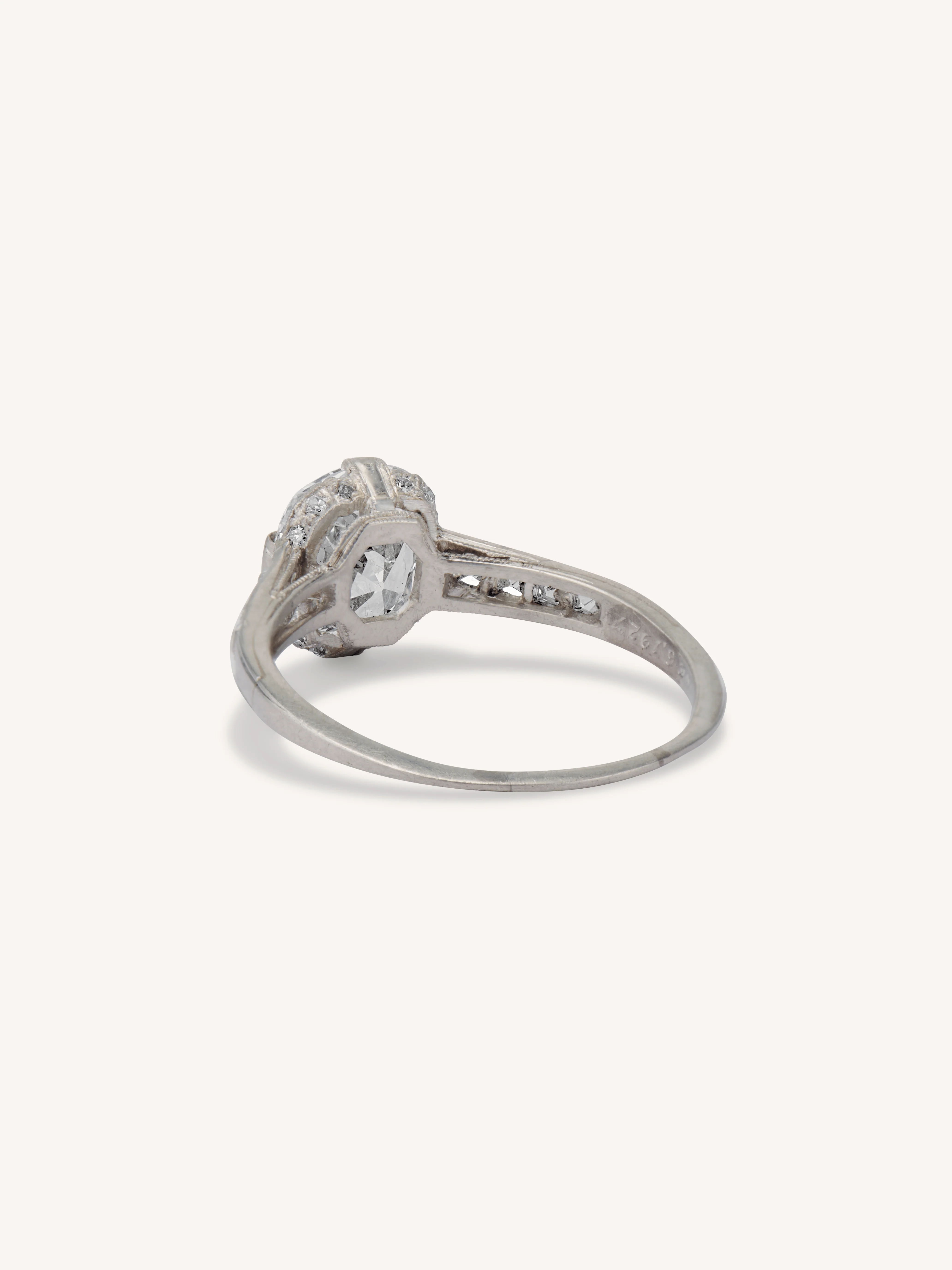 Art Deco 1.64 Cushion & French Cut Diamond Engagement Ring - Image 3