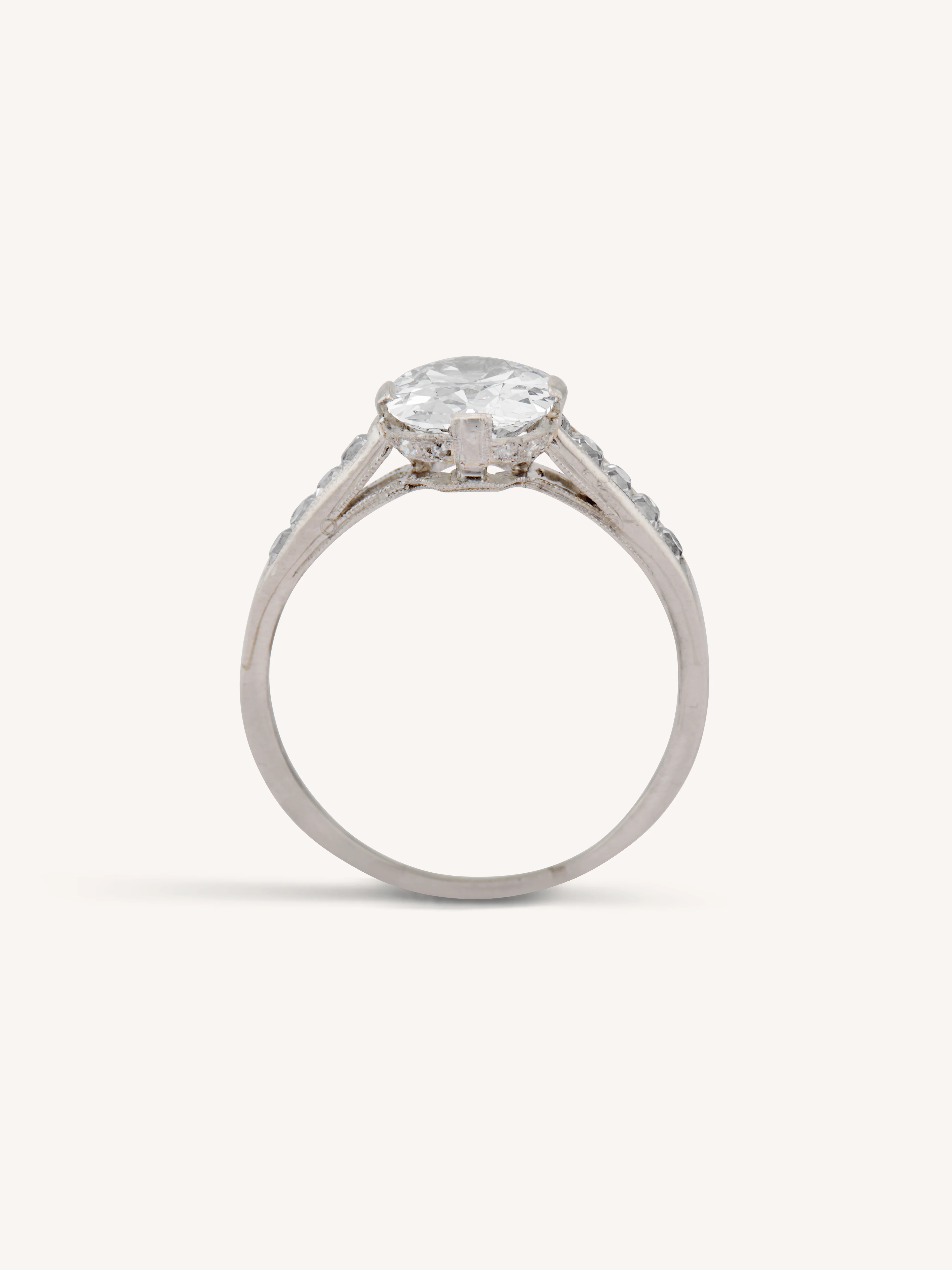 Art Deco 1.64 Cushion & French Cut Diamond Engagement Ring - Image 4
