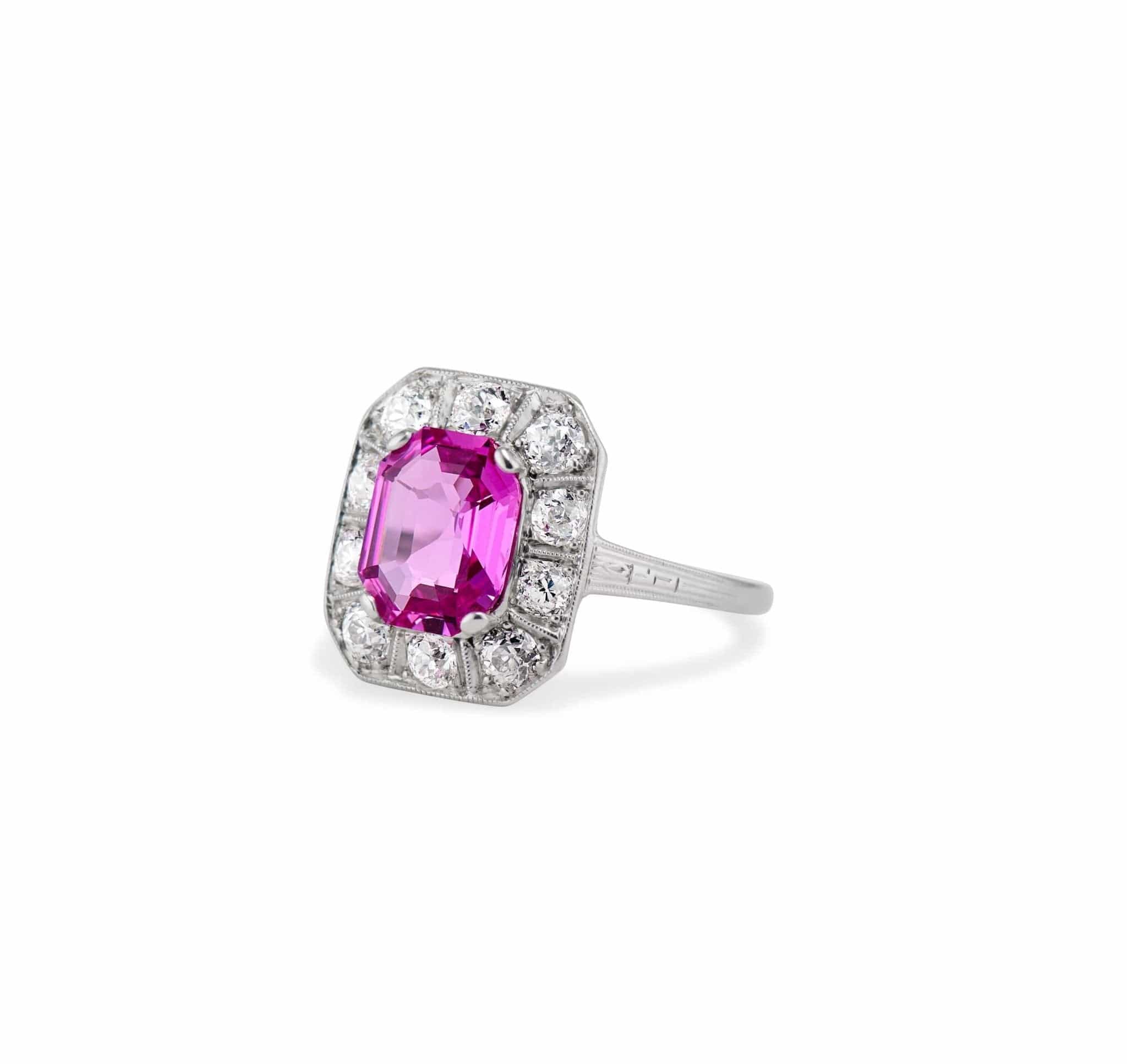 Art Deco 2.09 Octagonal Pink Sapphire and Diamond Ring - Image 2