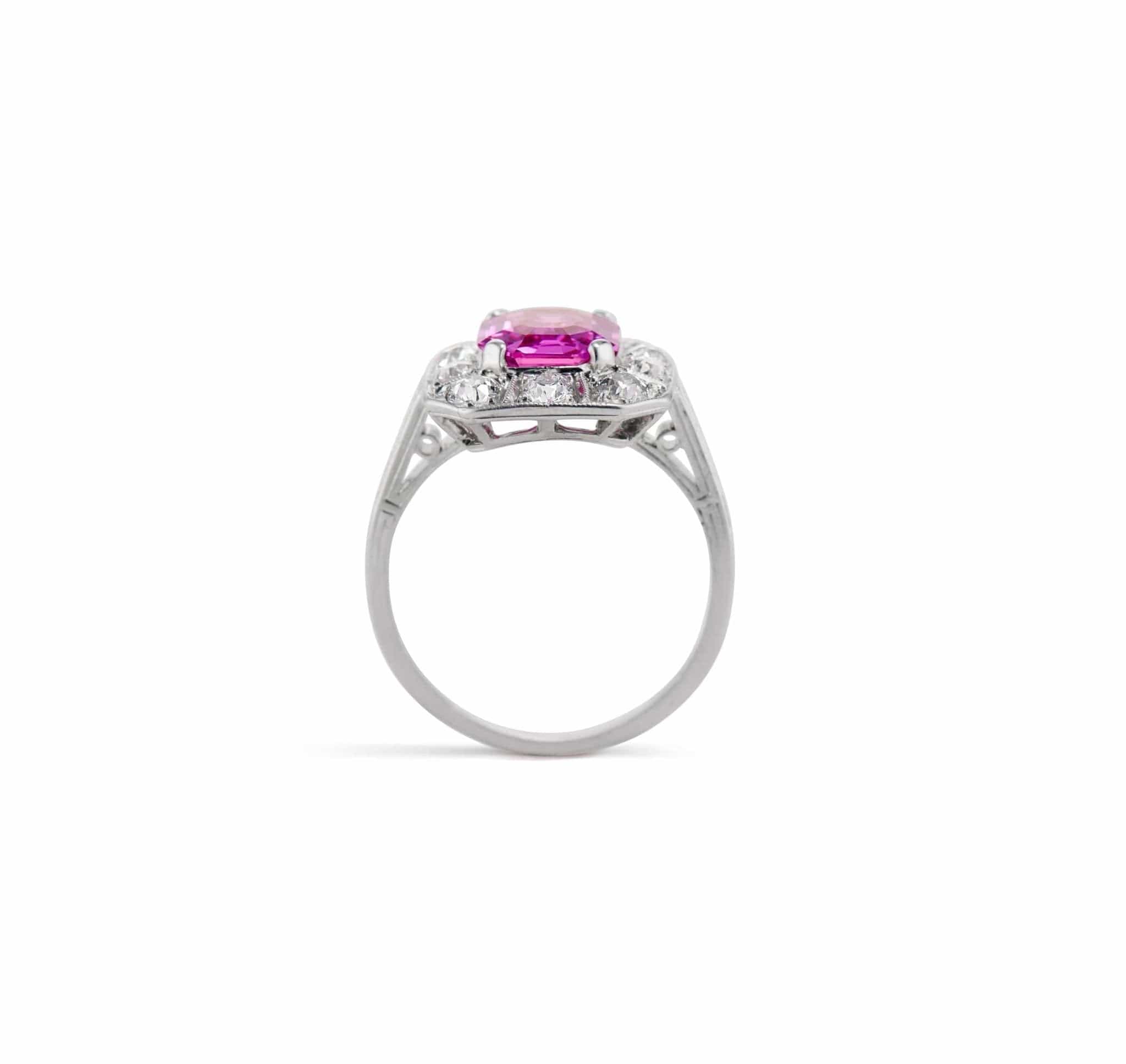 Art Deco 2.09 Octagonal Pink Sapphire and Diamond Ring - Image 3
