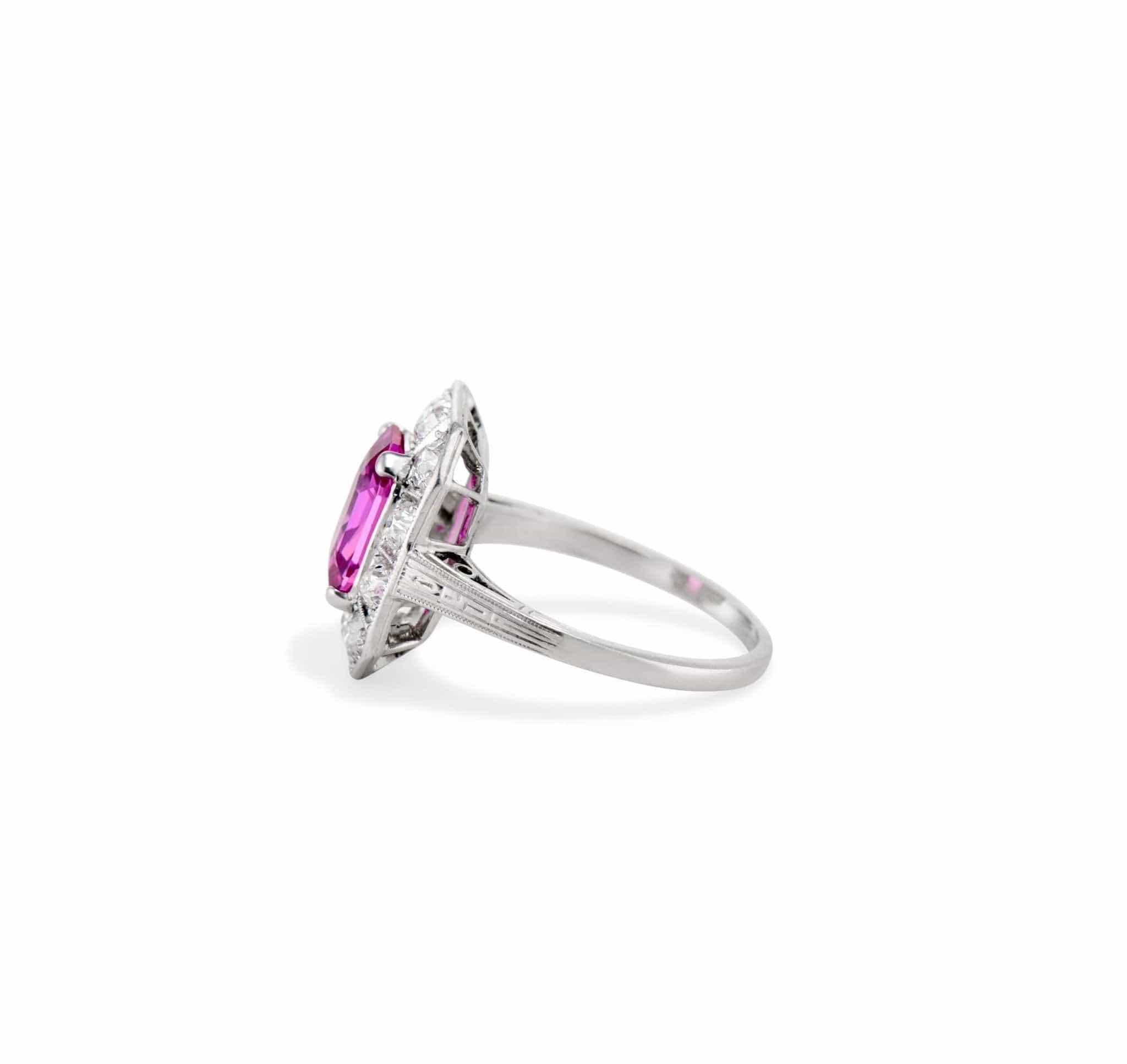 Art Deco 2.09 Octagonal Pink Sapphire and Diamond Ring - Image 4