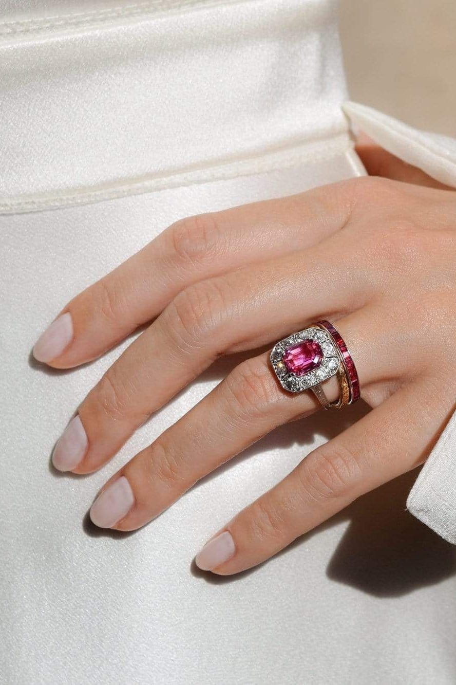 Art Deco 2.09 Octagonal Pink Sapphire and Diamond Ring - Image 5