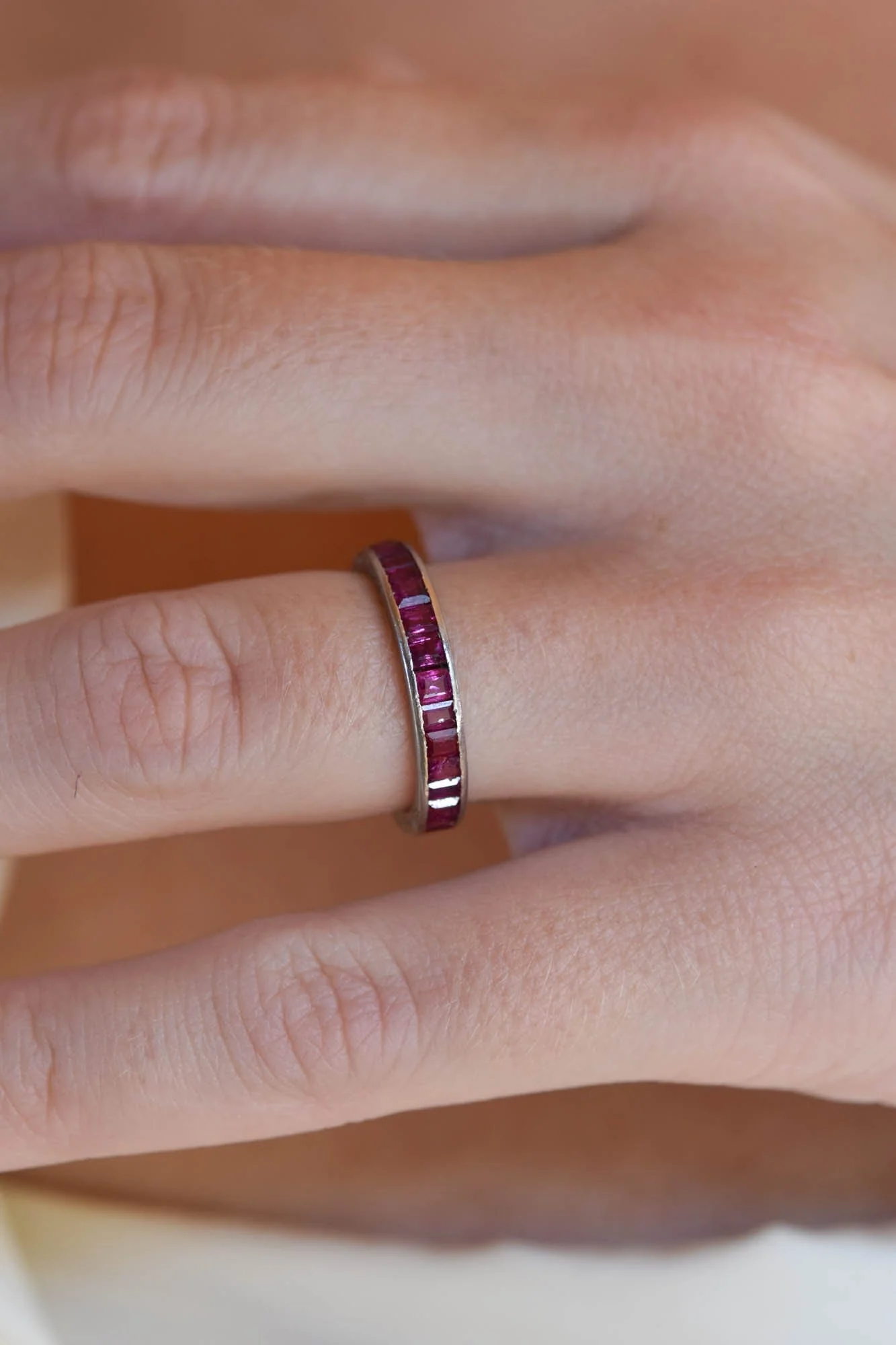 Art Deco 2.10 Carat Emerald Cut Ruby Vintage Eternity Band - Size 5.75 - Image 2