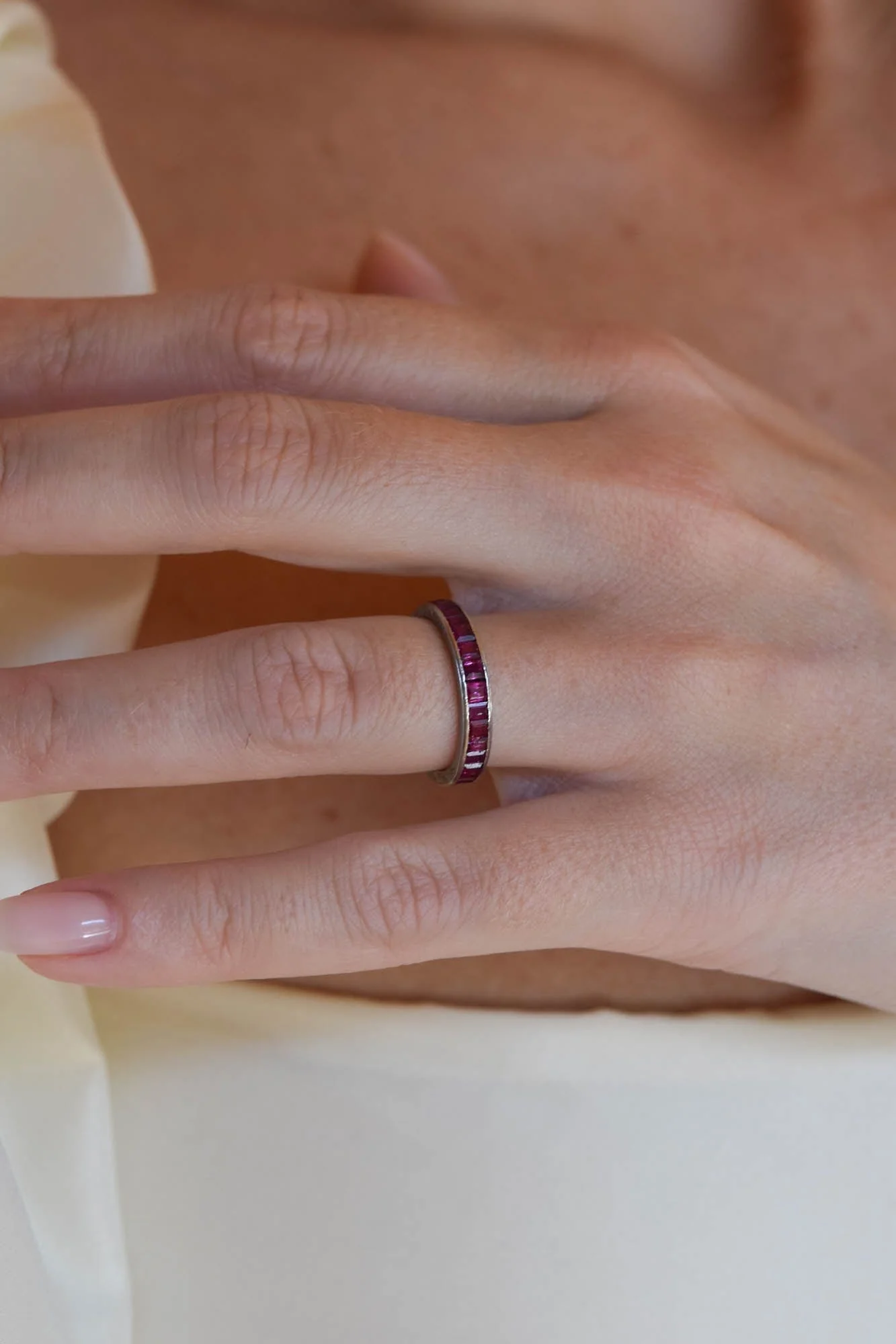 Art Deco 2.10 Carat Emerald Cut Ruby Vintage Eternity Band - Size 5.75 - Image 3