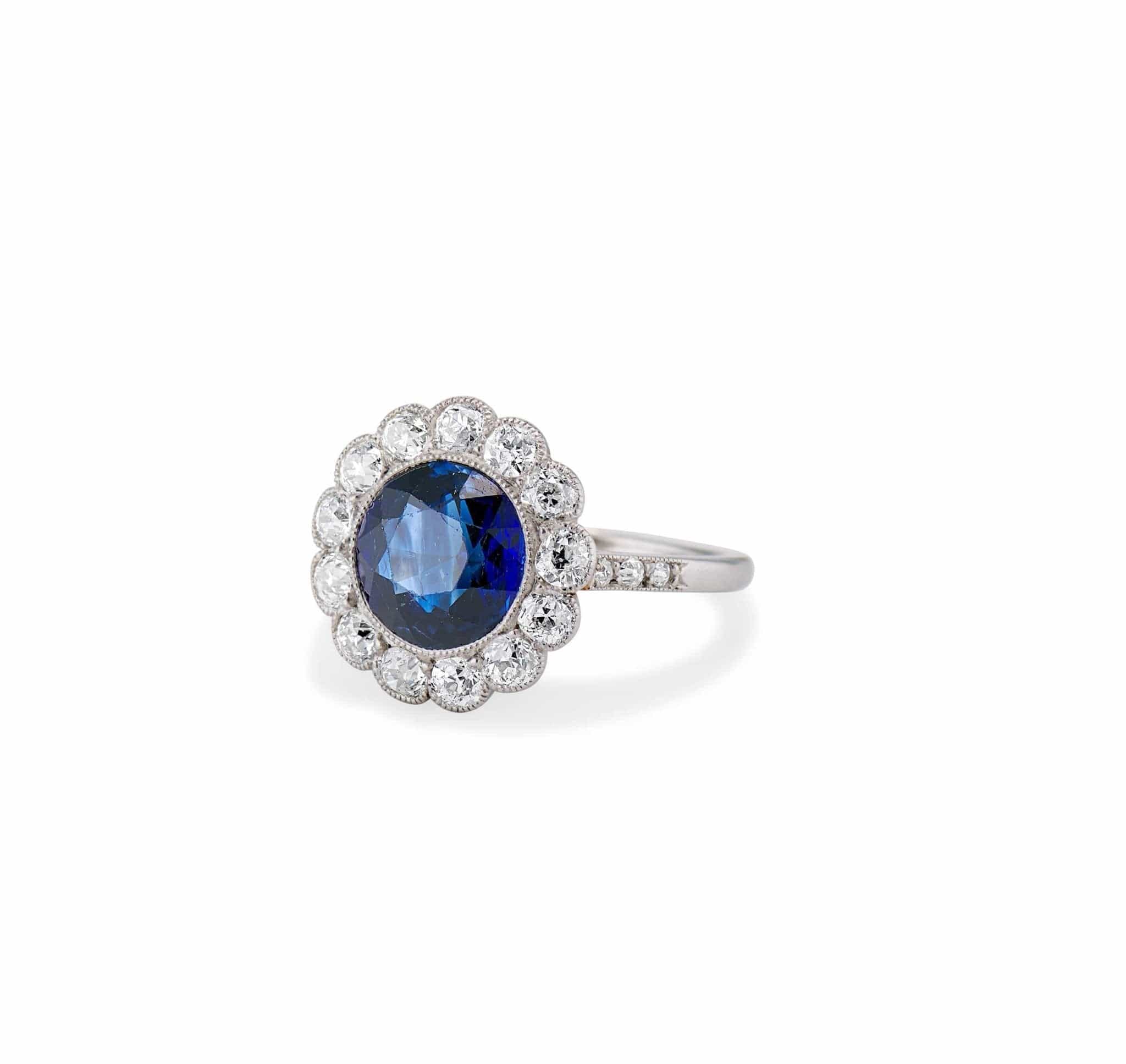Art Deco 2.50 Carat Sapphire and Diamond Cluster Engagement Ring - Image 2
